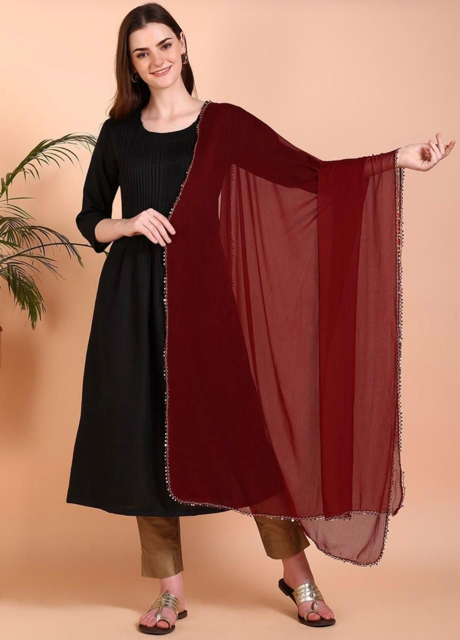 Chiffon Solid Maroon Women Dupatta