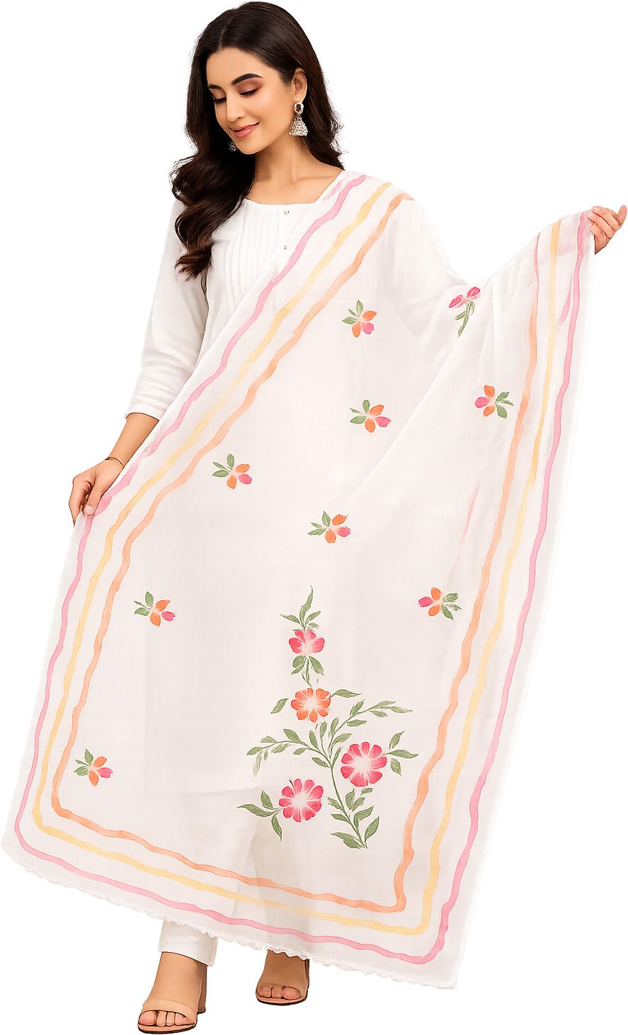 Chiffon Floral Print White Women Dupatta-image-27