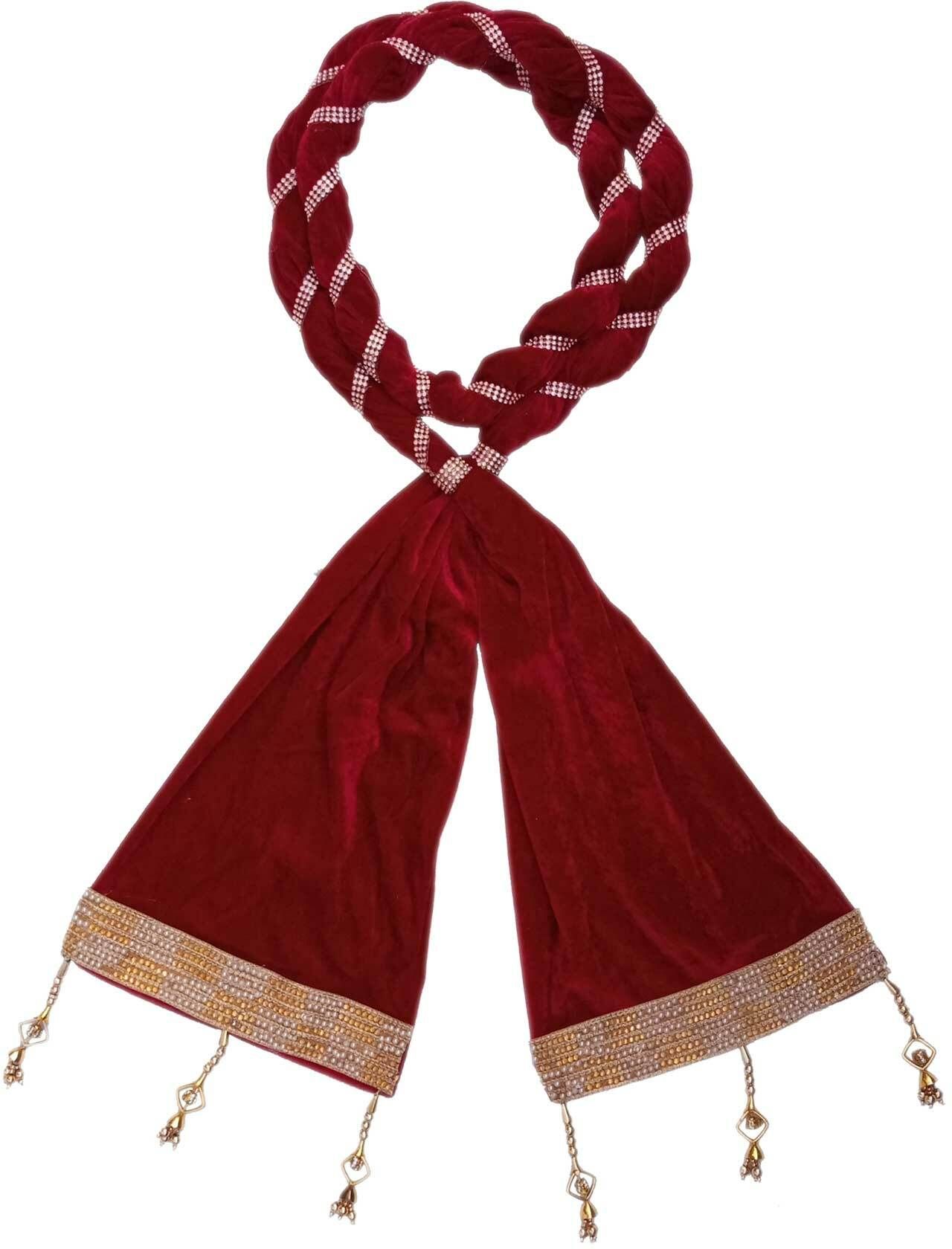 krypmax Velvet Embellished, Striped Maroon Men Dupatta-picture-17