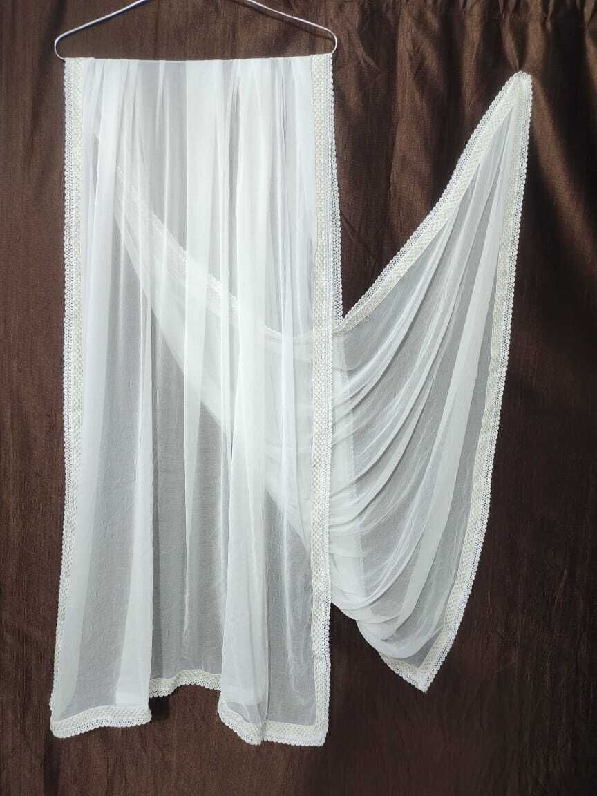 Chiffon Solid White Women Dupatta