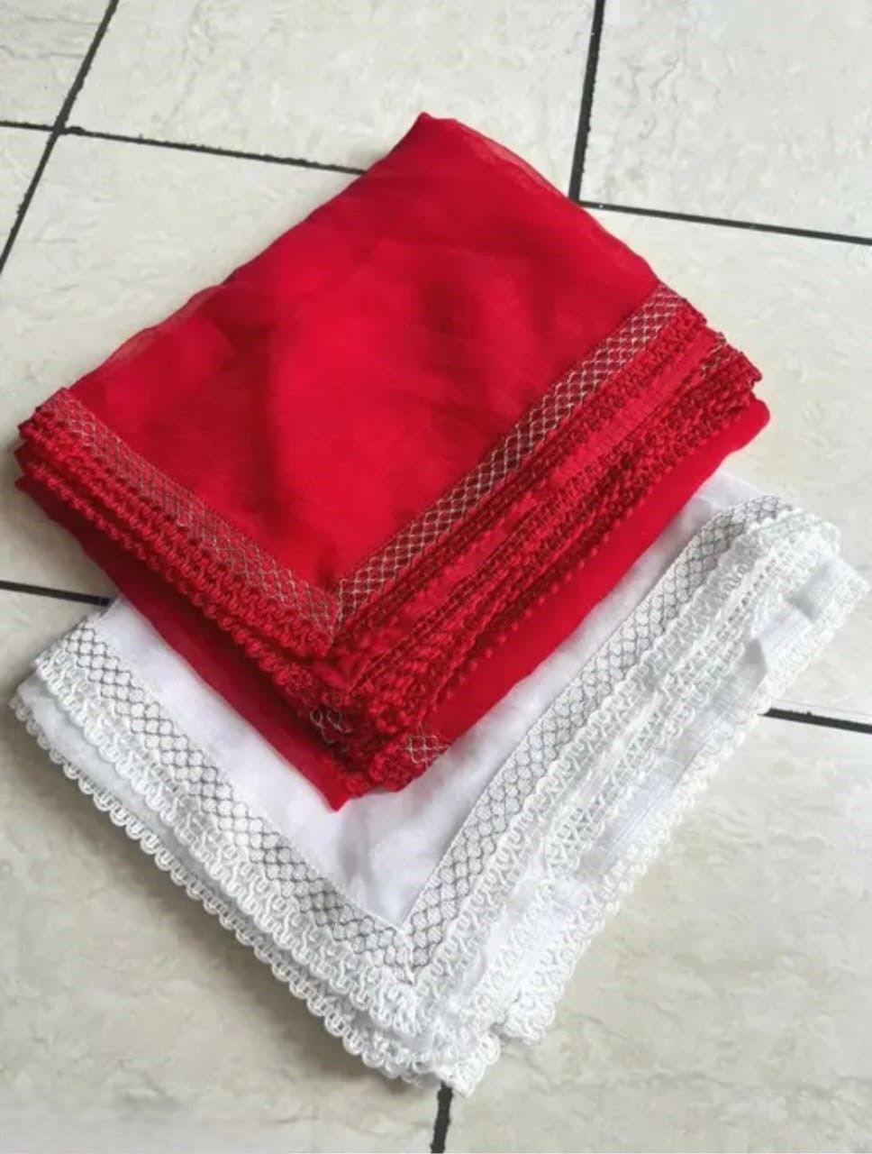 dupattawallah Chiffon Self Design White, Red Women Dupatta-picture-27