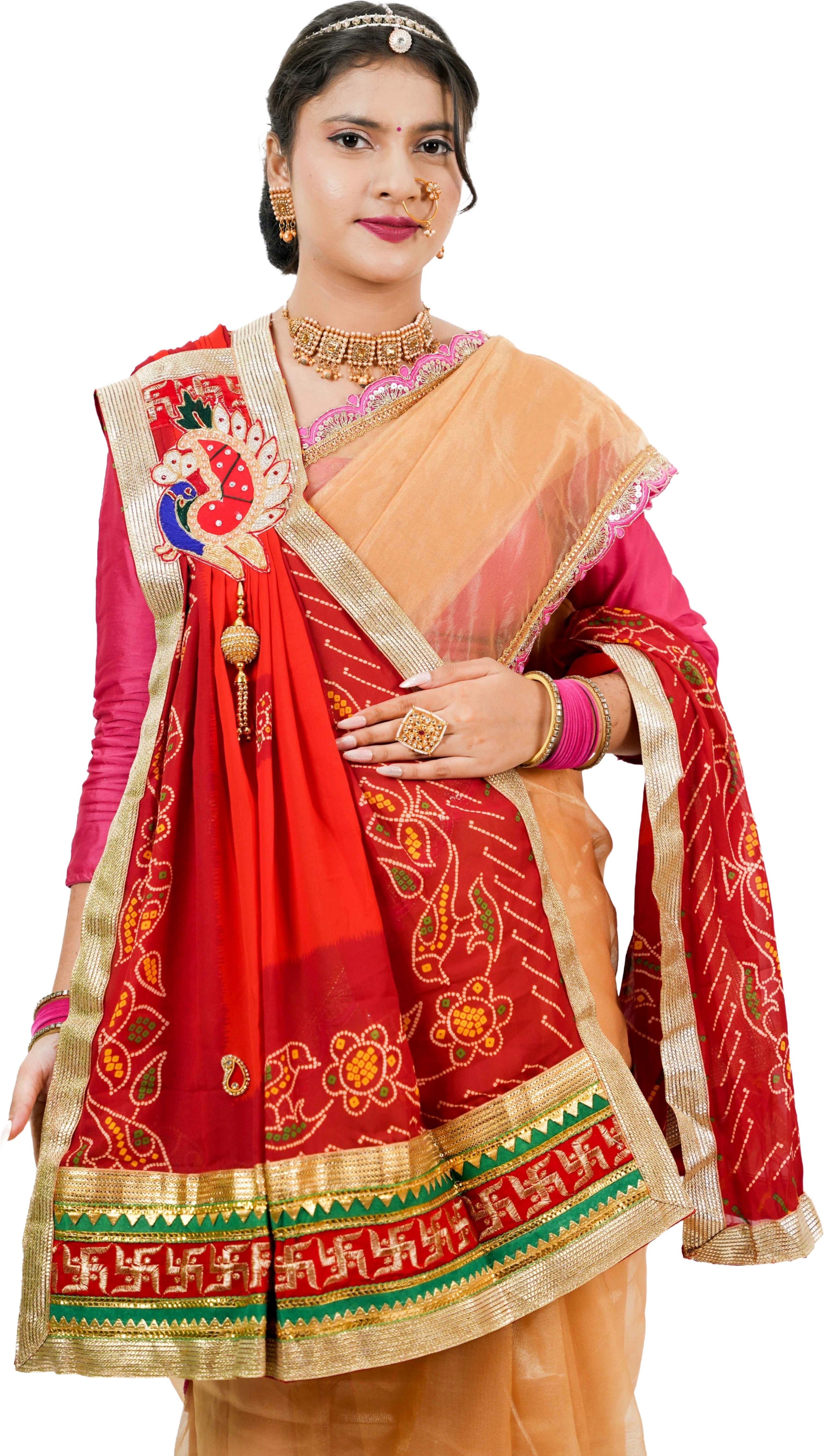 Poly Georgette Embroidered Orange Women Dupatta-image-40