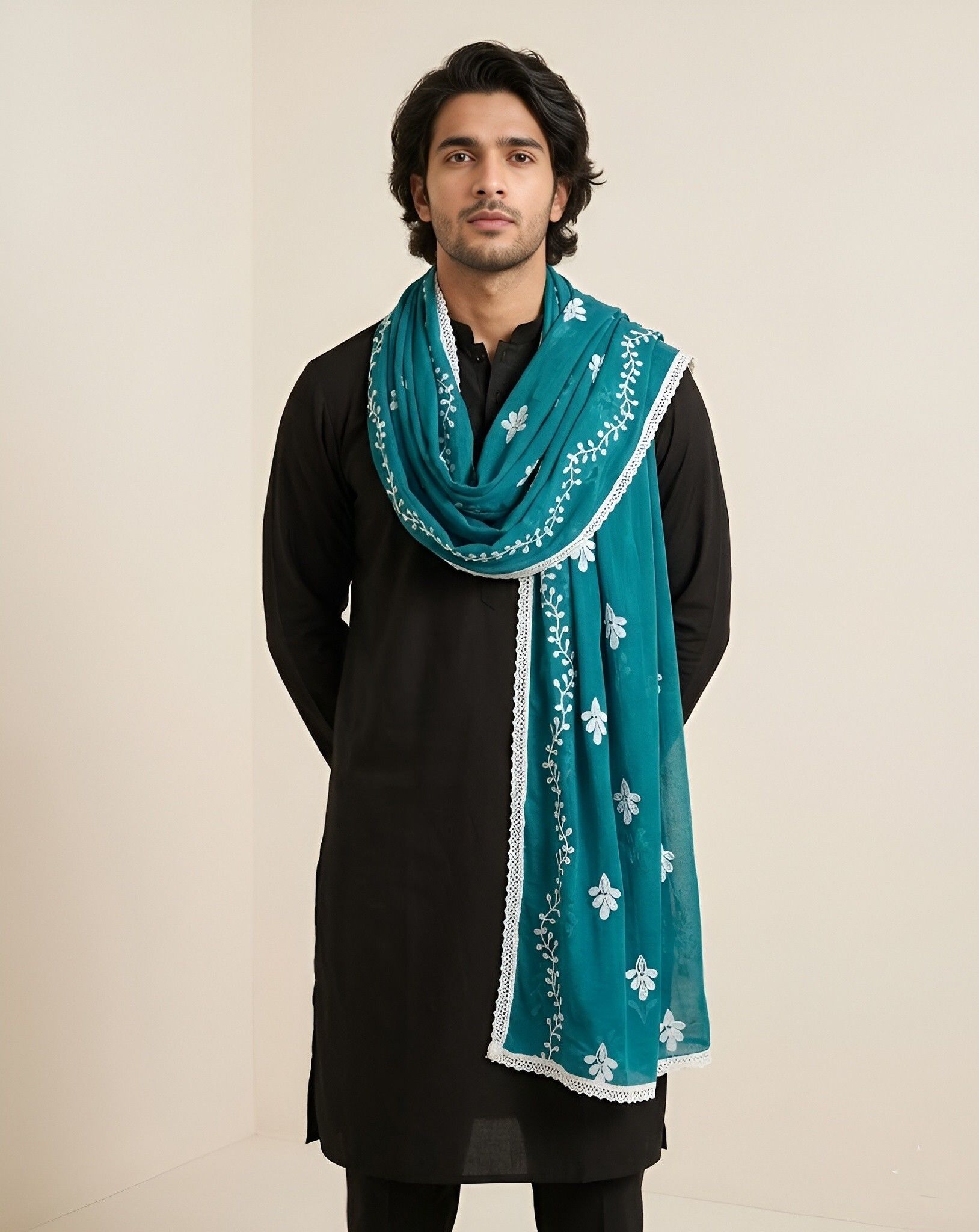 muffly Chiffon Embroidered Blue Men Dupatta-picture-42