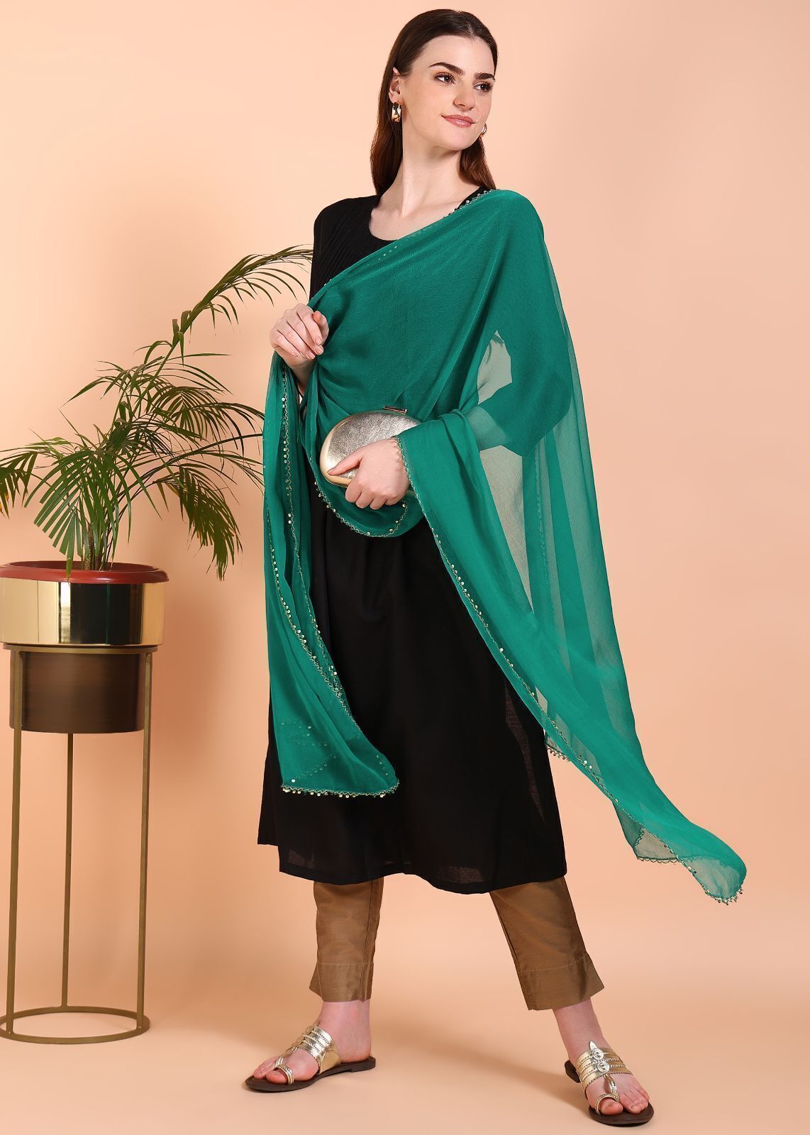 Chiffon Embellished Green Women Dupatta-image-7