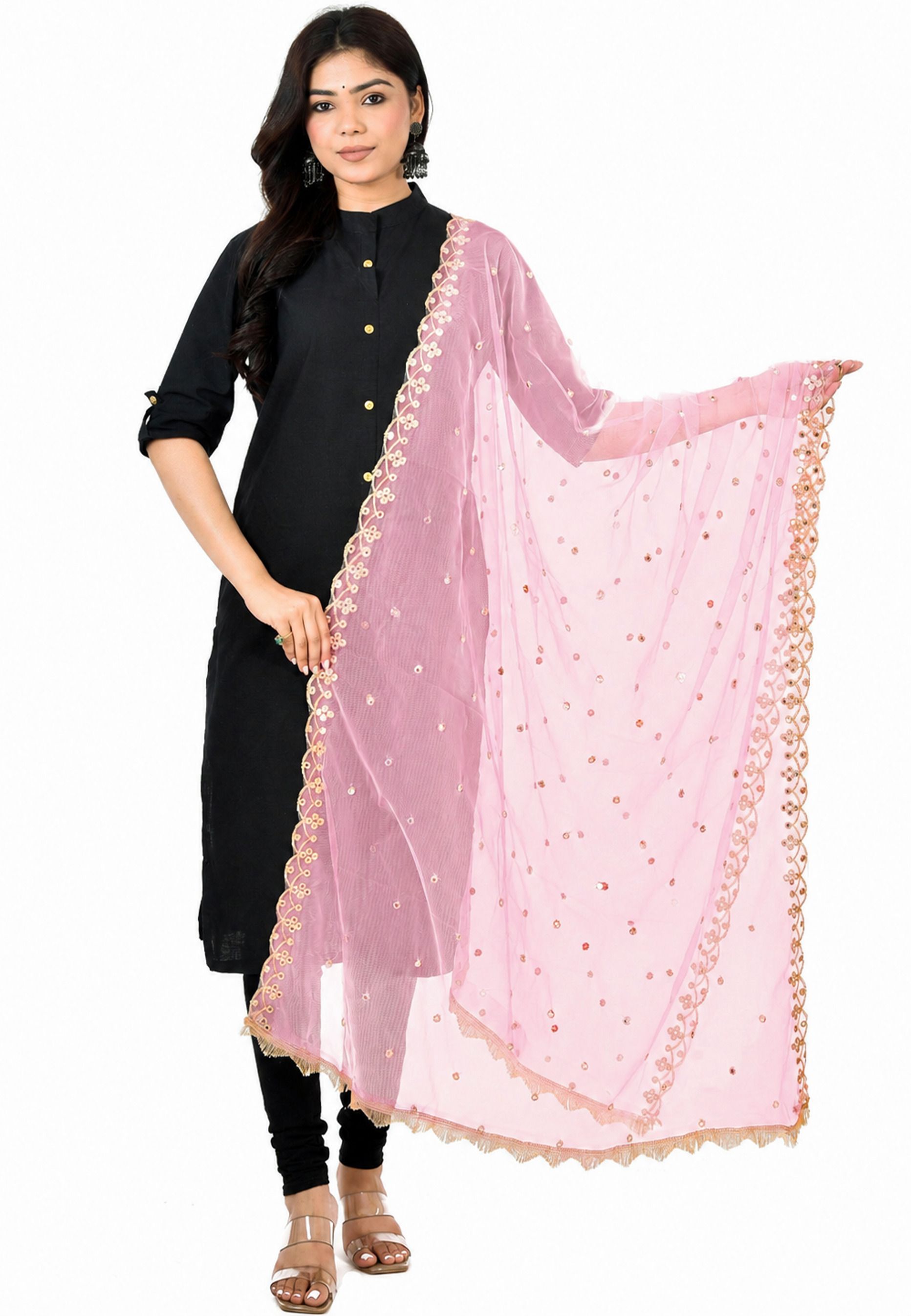 whiteheaven Net Embroidered Pink Women Dupatta-picture-46