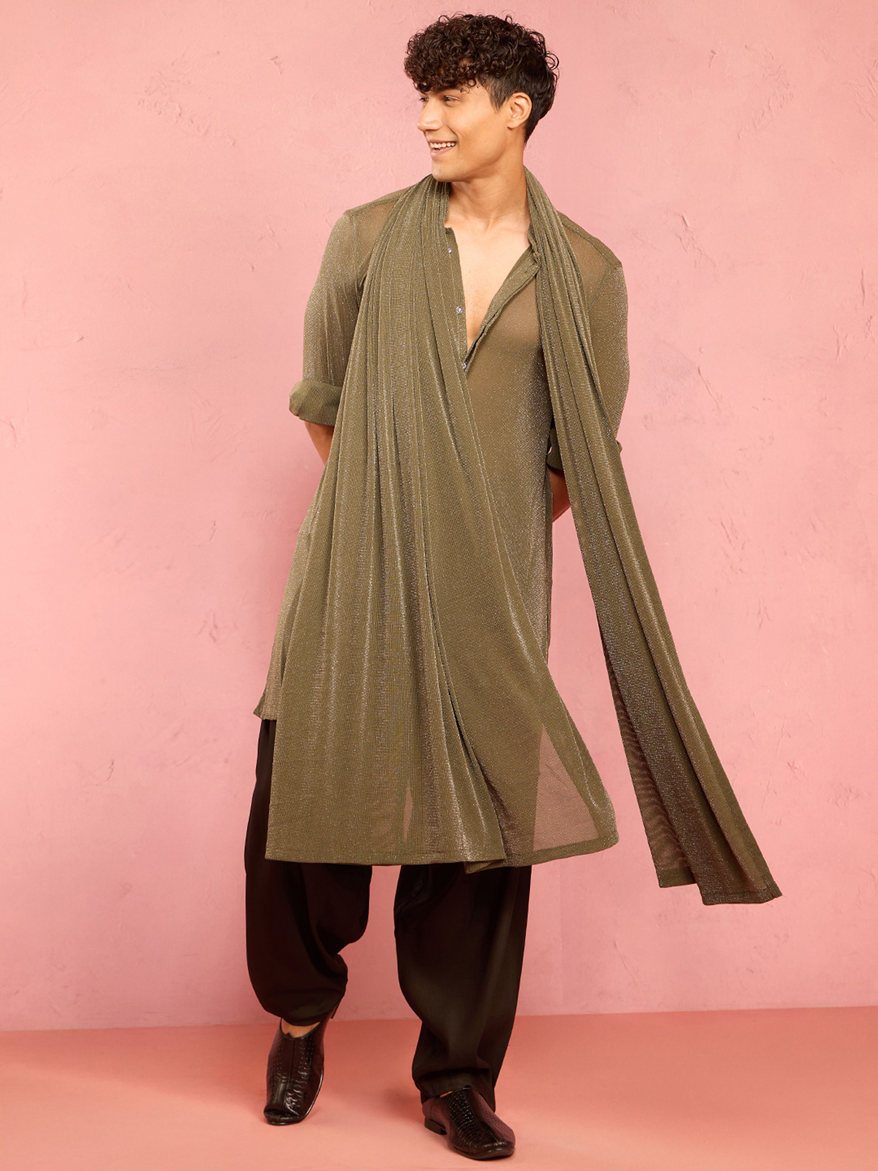 vastramay Lycra Blend Solid Green Men Dupatta-picture-22