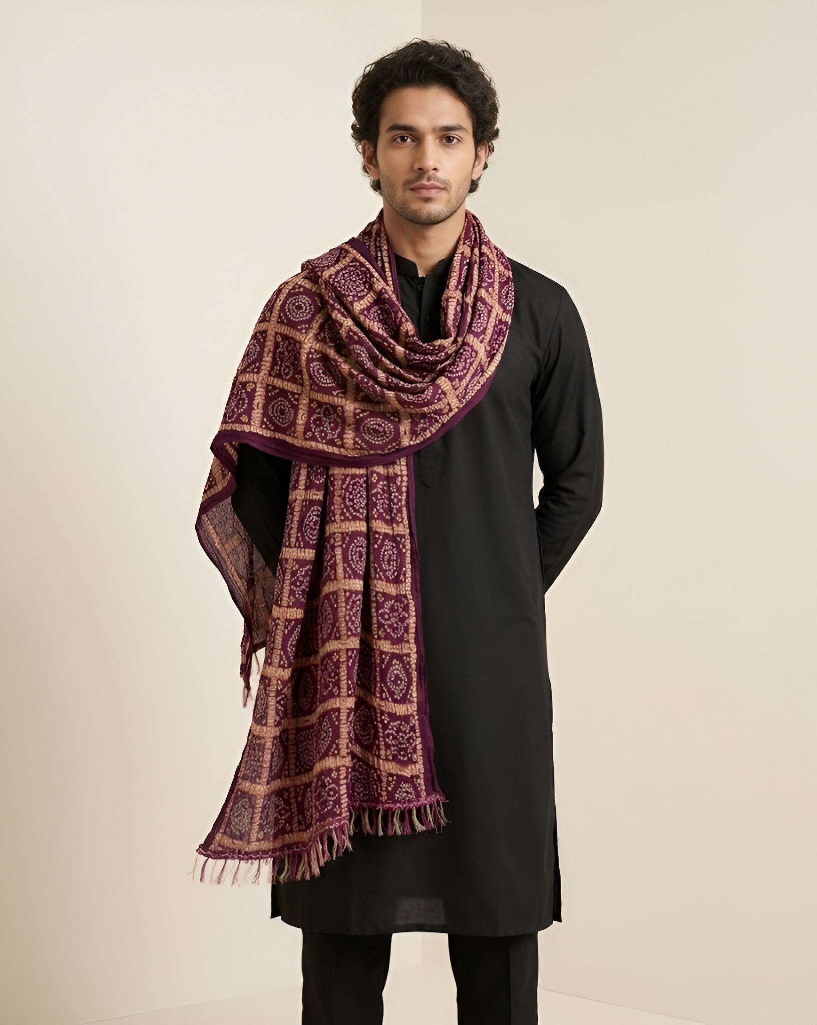 Poly Crepe Printed Brown Men Dupatta-image-48