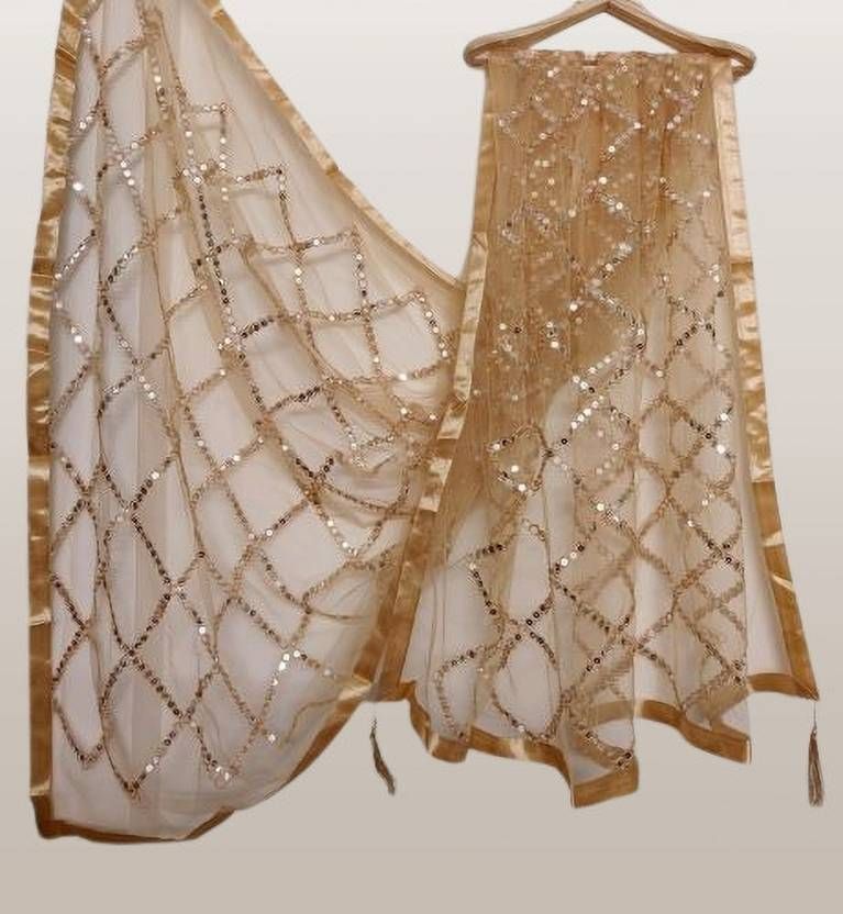 nakoda creation Net Embellished Beige Women Dupatta-picture-9