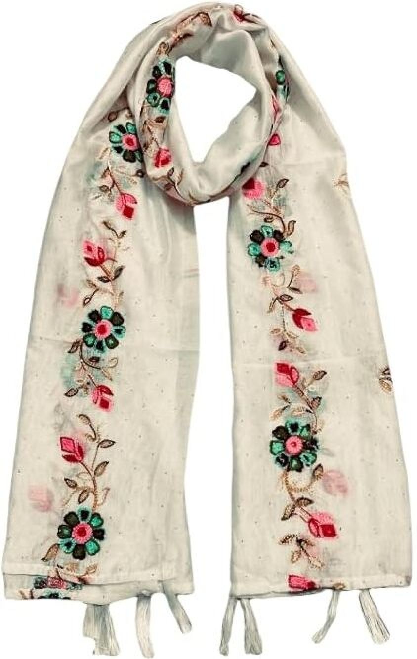 Poly Chanderi, Cotton Blend Embroidered, Floral Print Pink Women Dupatta-image-10