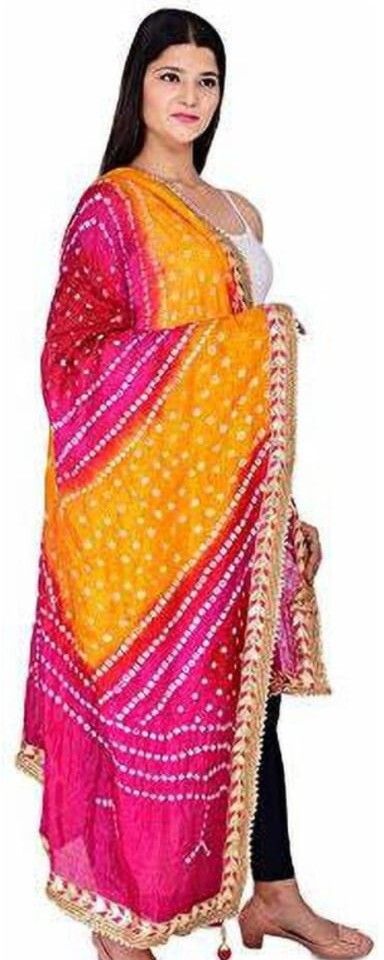 tanush fashion Art Silk Printed Pink, Yellow Women Dupatta-picture-50