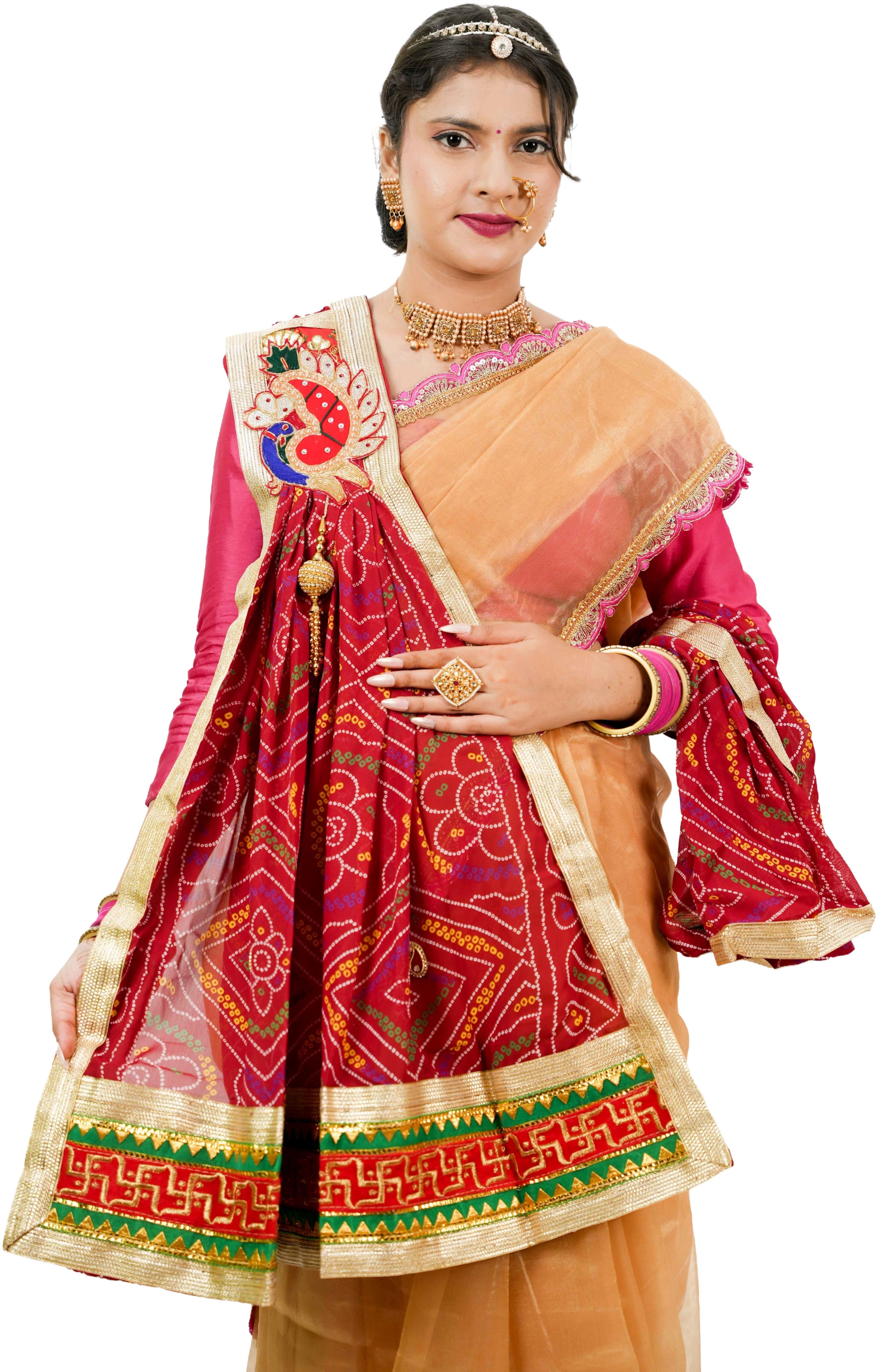 Poly Georgette Embroidered Red Women Dupatta-image-1