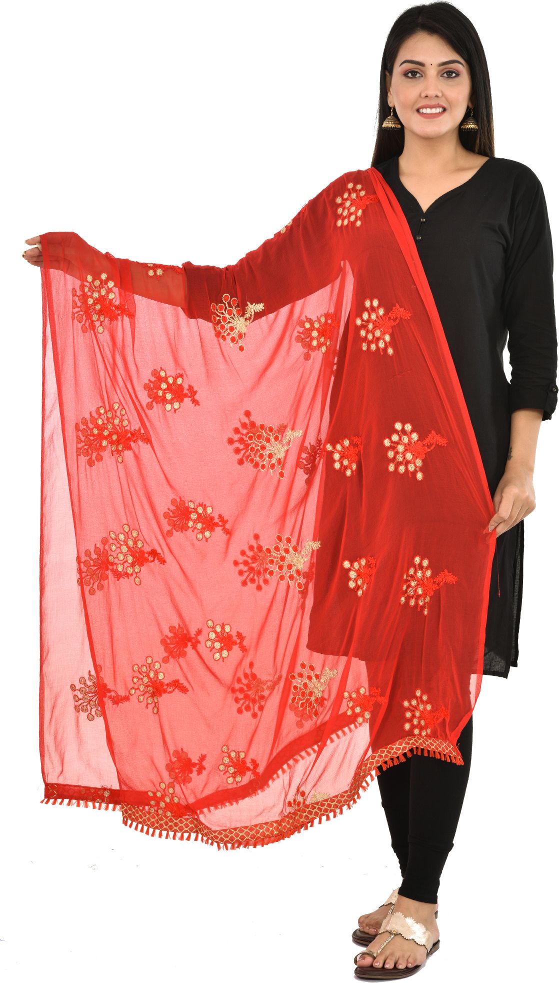whiteheaven Chiffon Embroidered Red Women Dupatta-picture-24