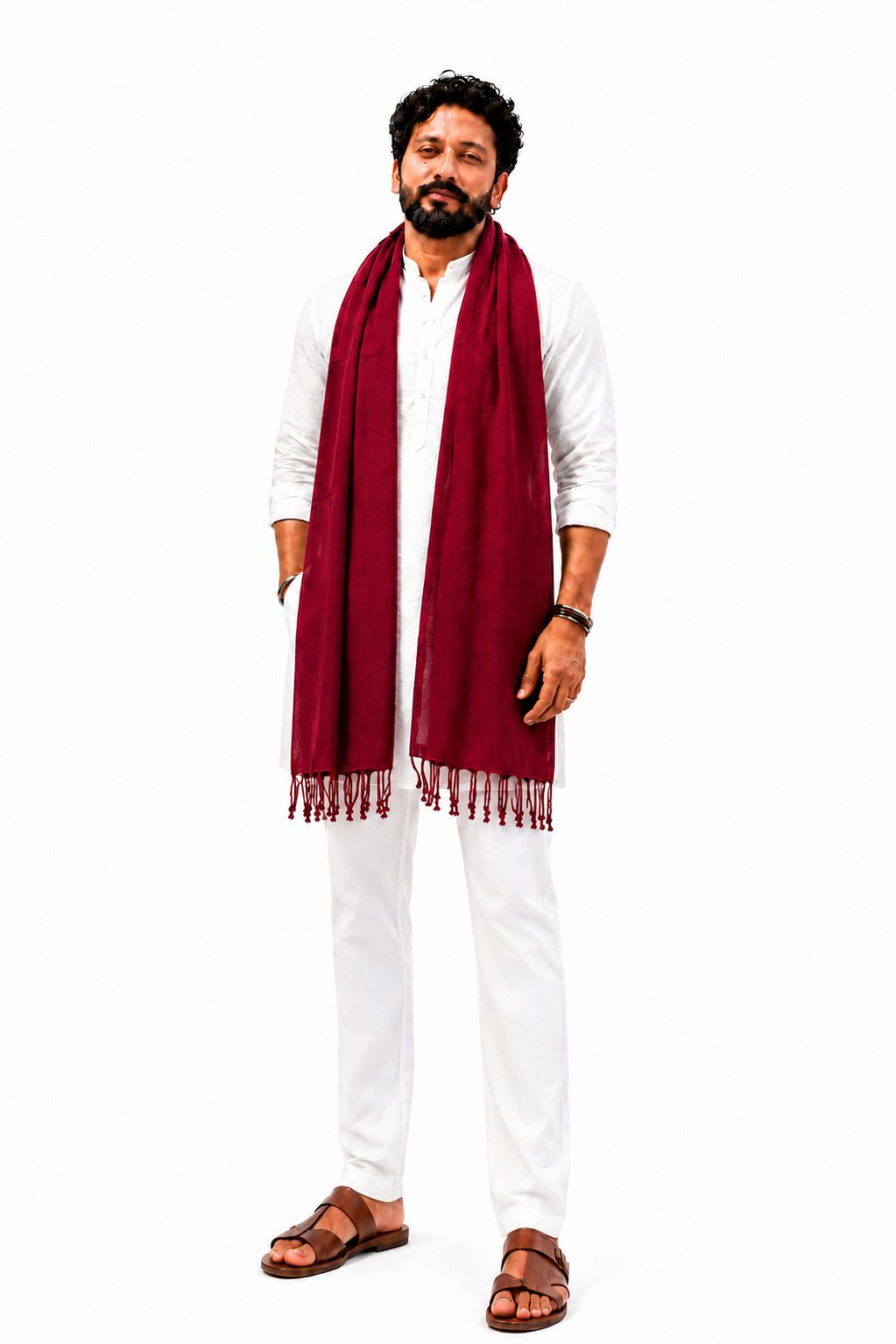 tradeezest Cotton Blend Solid Maroon Men Dupatta-picture-9