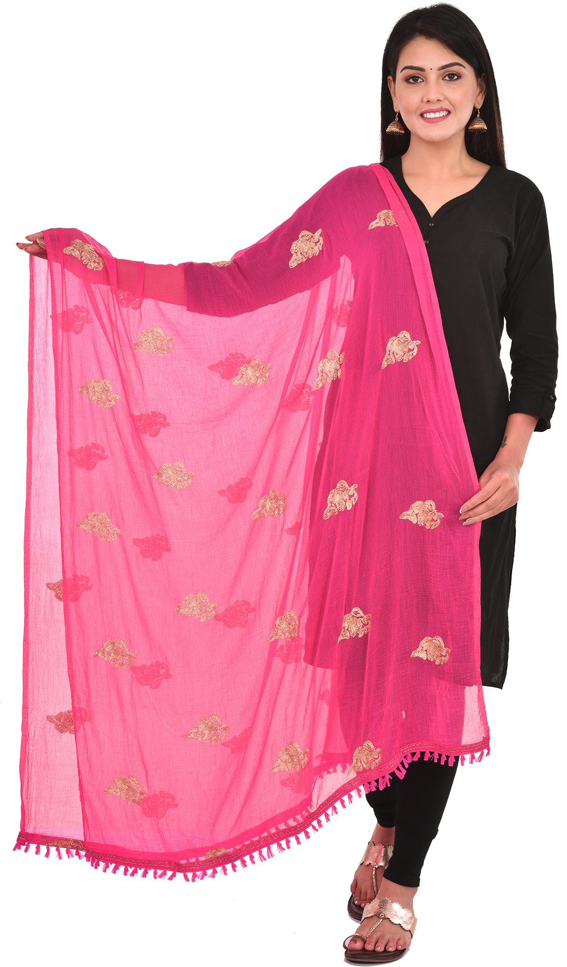 whiteheaven Chiffon Embroidered Pink Women Dupatta-picture-33