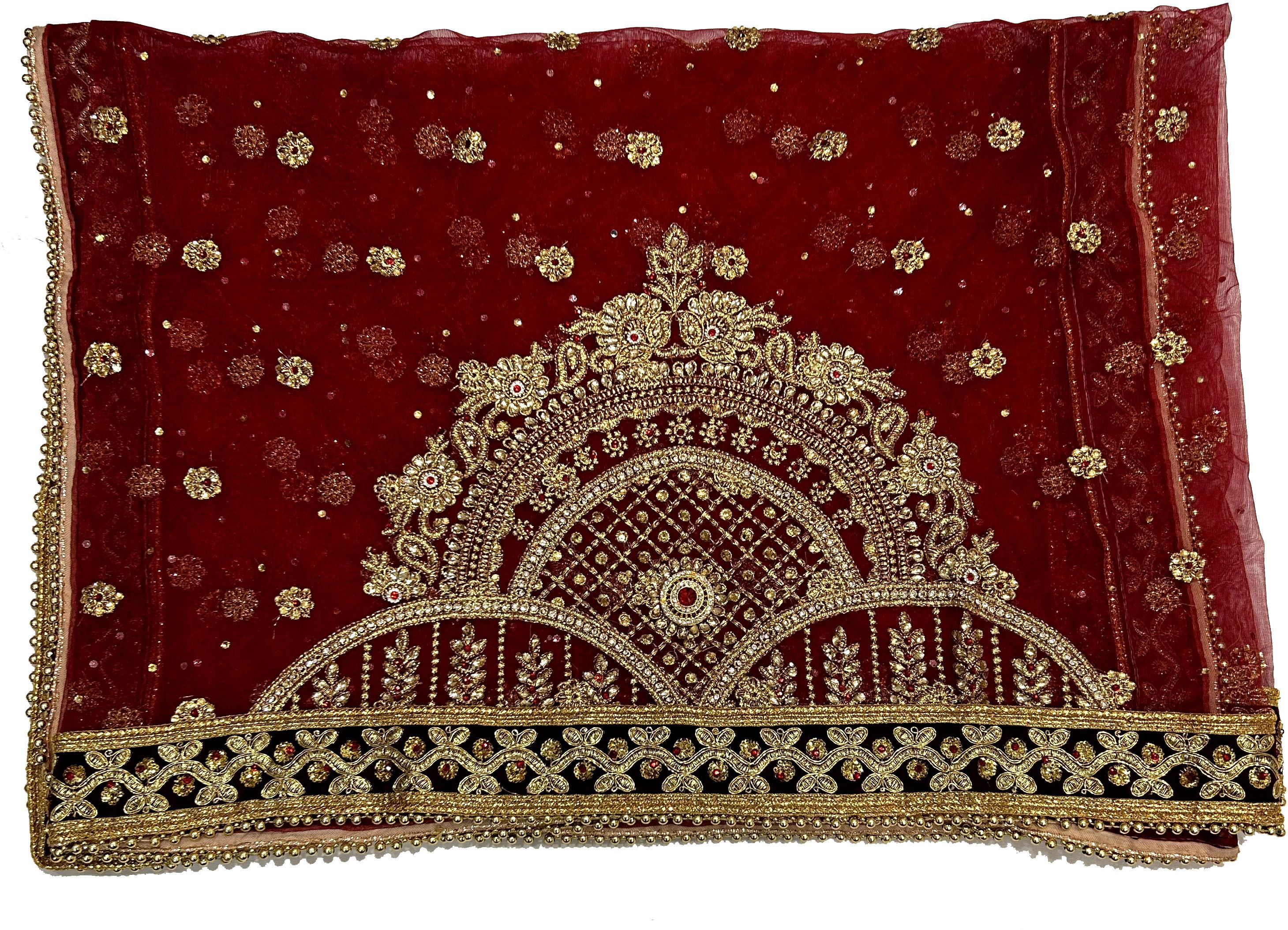 Net Embroidered Maroon, Multicolor Women Dupatta-image-34
