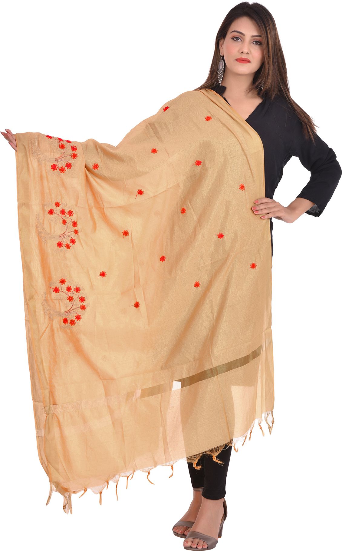 whiteheaven Silk Blend Embroidered Gold Women Dupatta-picture-8