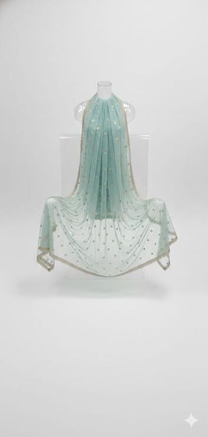 Net Embellished Light Green Men Dupatta
