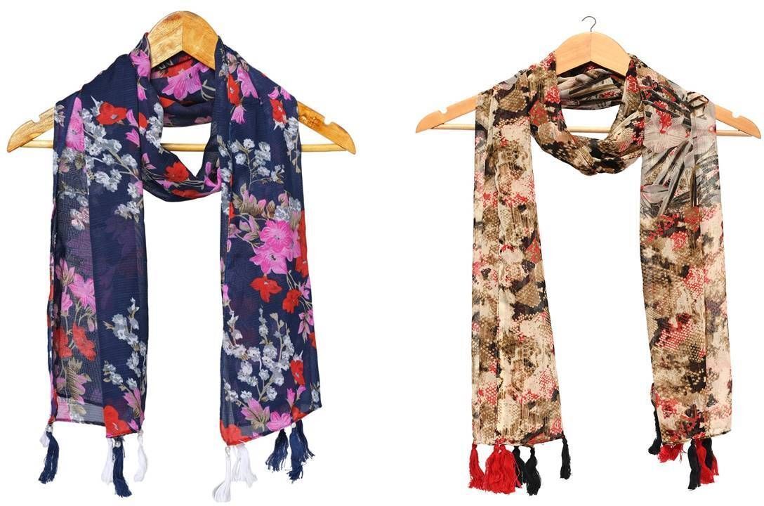 Printed Chiffon Women Multicolor Stole, Scarf, Fancy Scarf-image-42