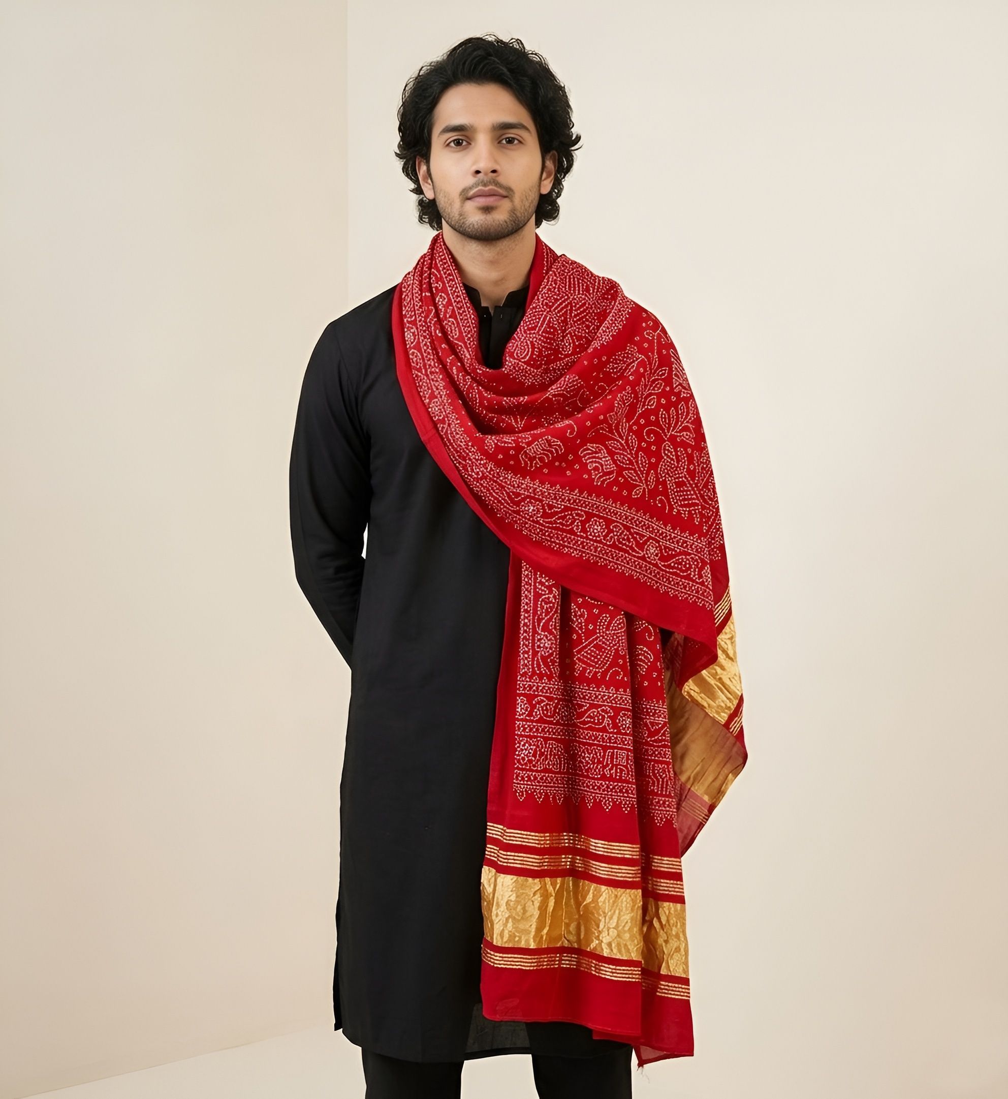 muffly Silk Blend Woven Maroon Men Dupatta-picture-21