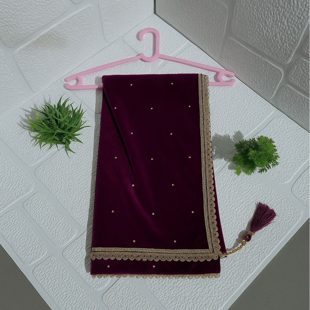 Velvet Self Design Purple Women Dupatta