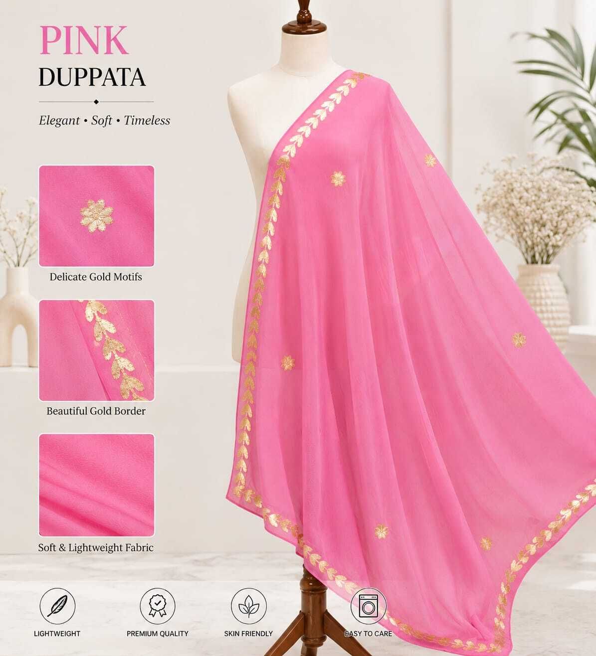 Chiffon Floral Print Pink Women Dupatta-image-23