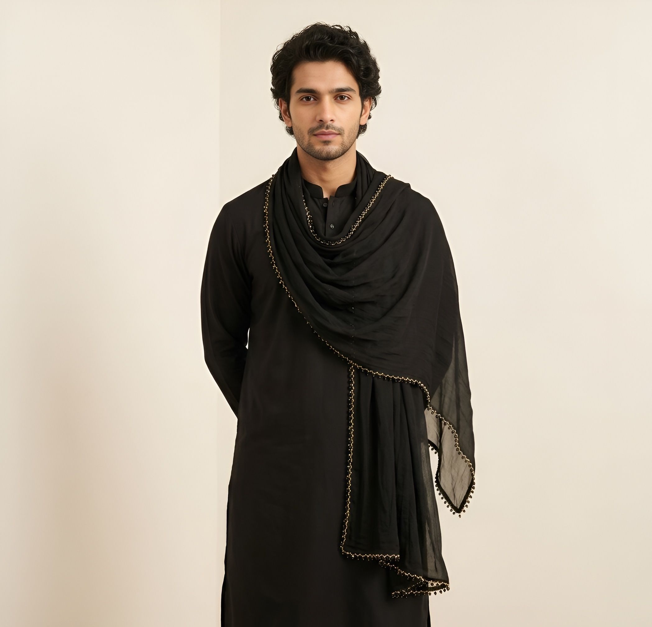 muffly Chiffon Solid Black Men Dupatta-picture-14