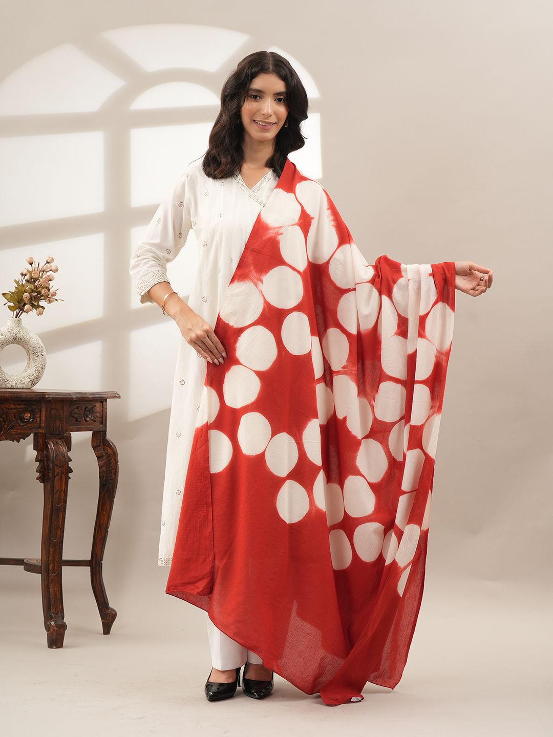 style 98 Pure Cotton Hand Painted Red Women Dupatta-picture-4