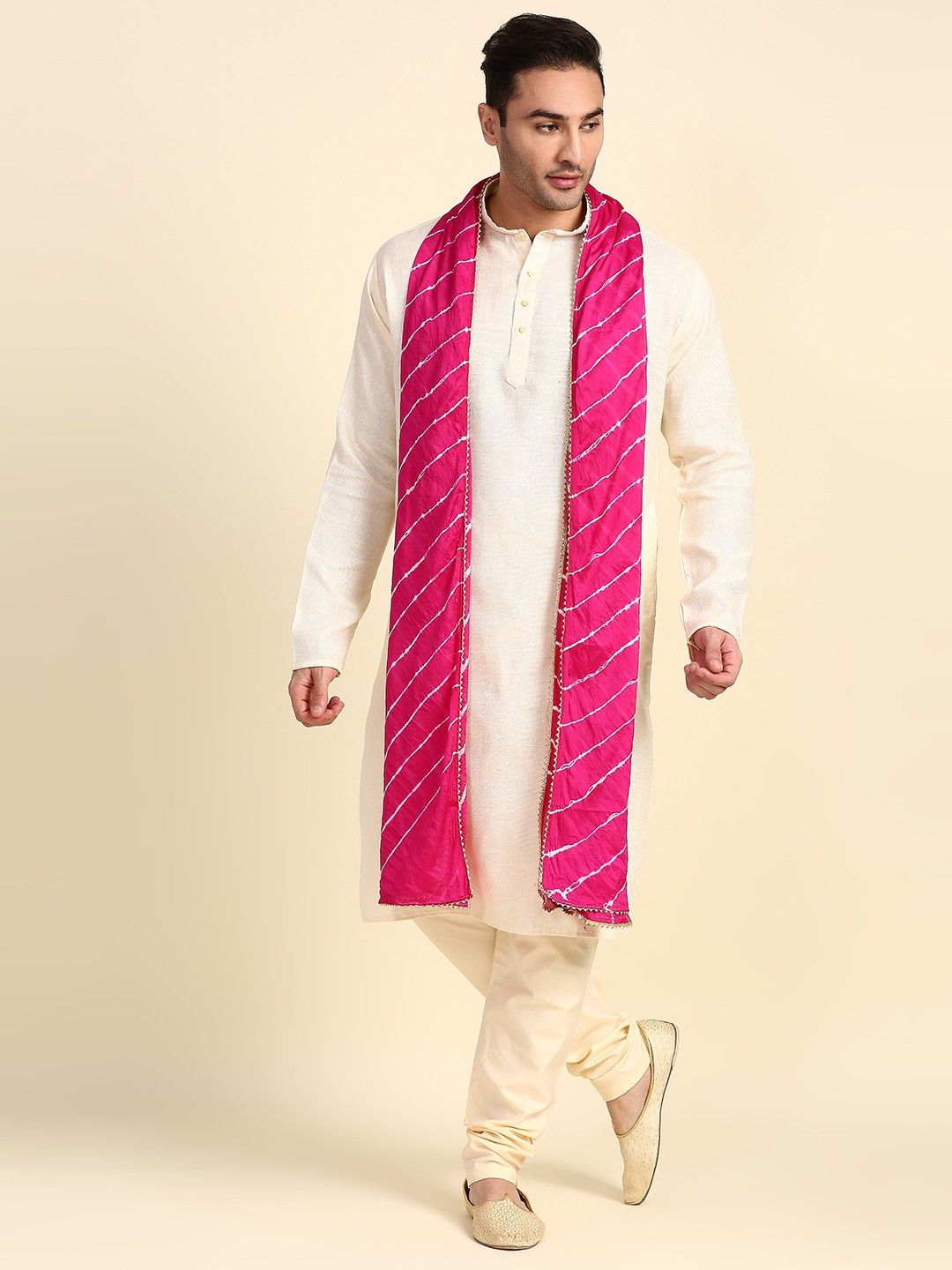 dupatta bazaar Chiffon Striped Pink Men Dupatta-picture-10