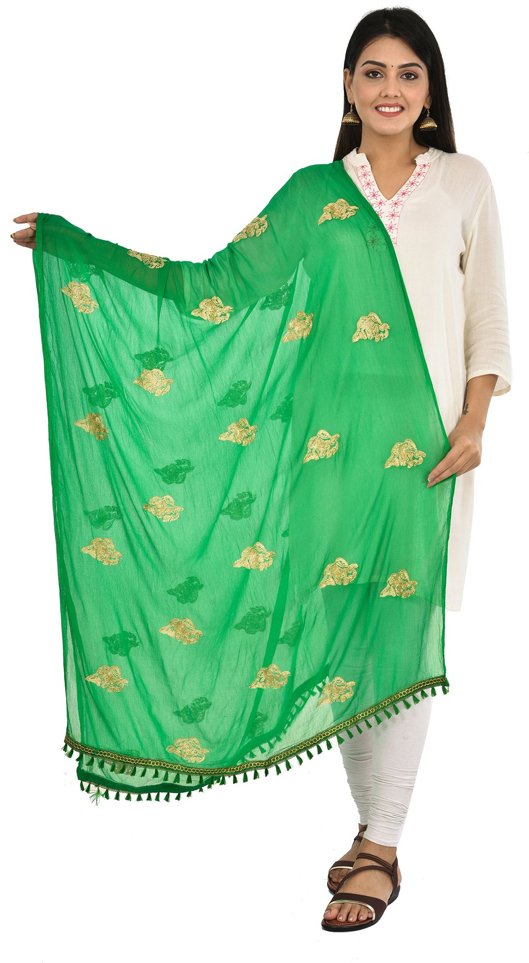 whiteheaven Chiffon Embroidered Green Women Dupatta-picture-32