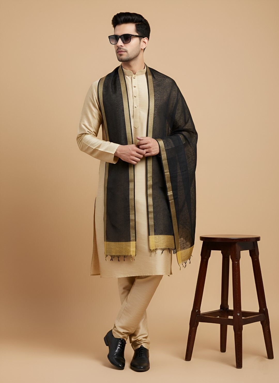Cotton Silk Woven Black Men Dupatta-image-39