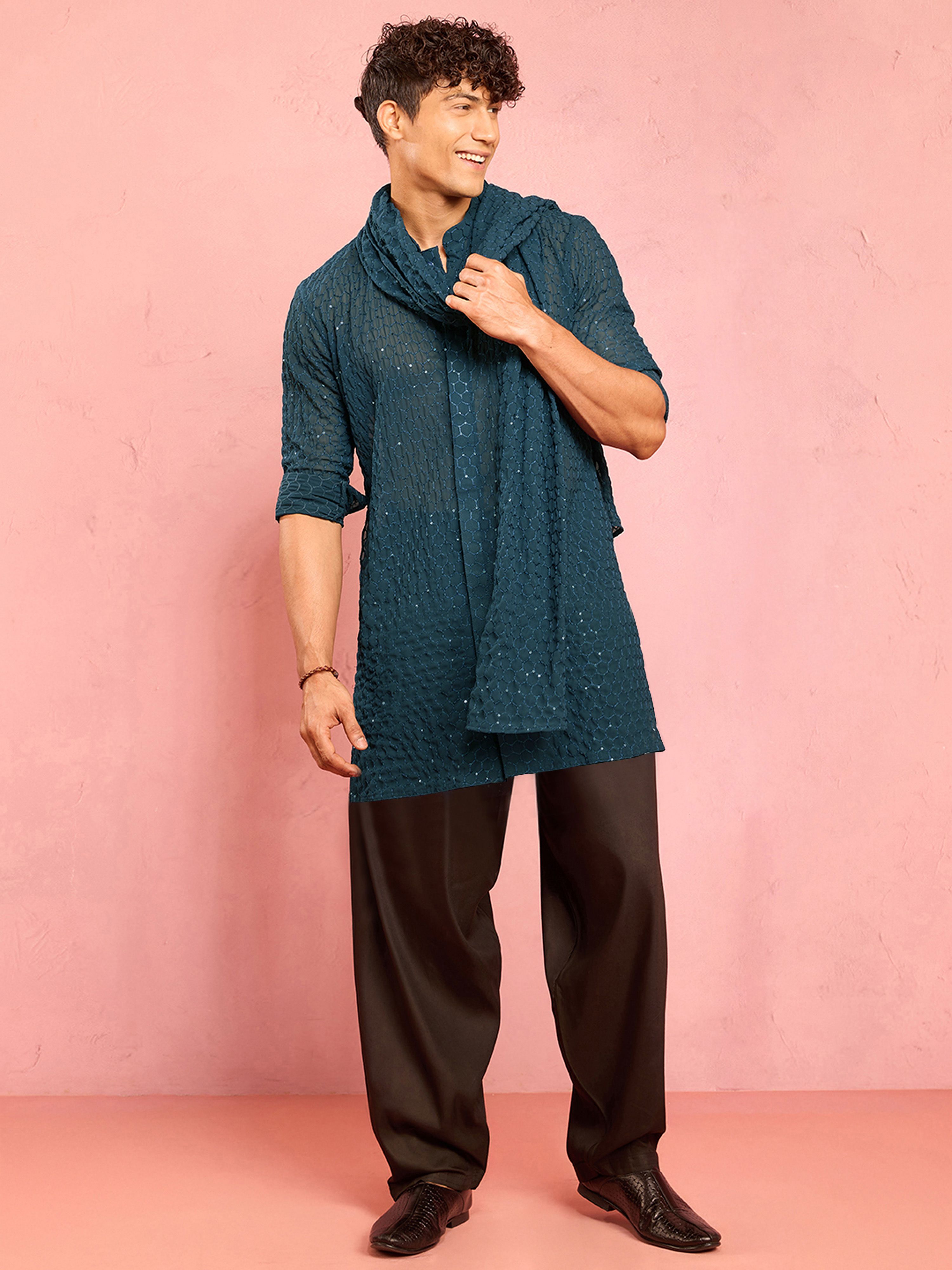 Georgette Solid Blue Men Dupatta-image-11