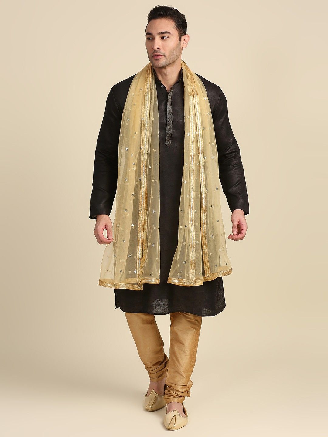 dupatta bazaar Net Embroidered Gold Men Dupatta-picture-28