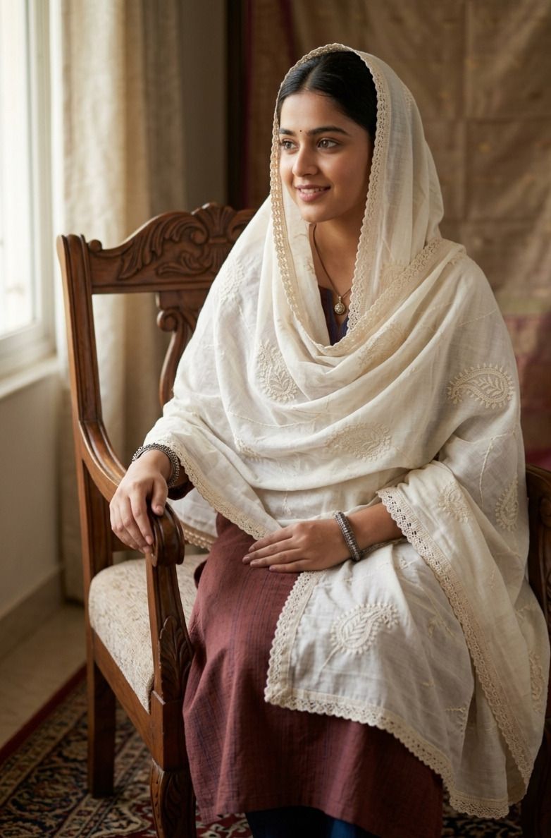 anmol collection Pure Cotton Embroidered Beige Women Dupatta-picture-20
