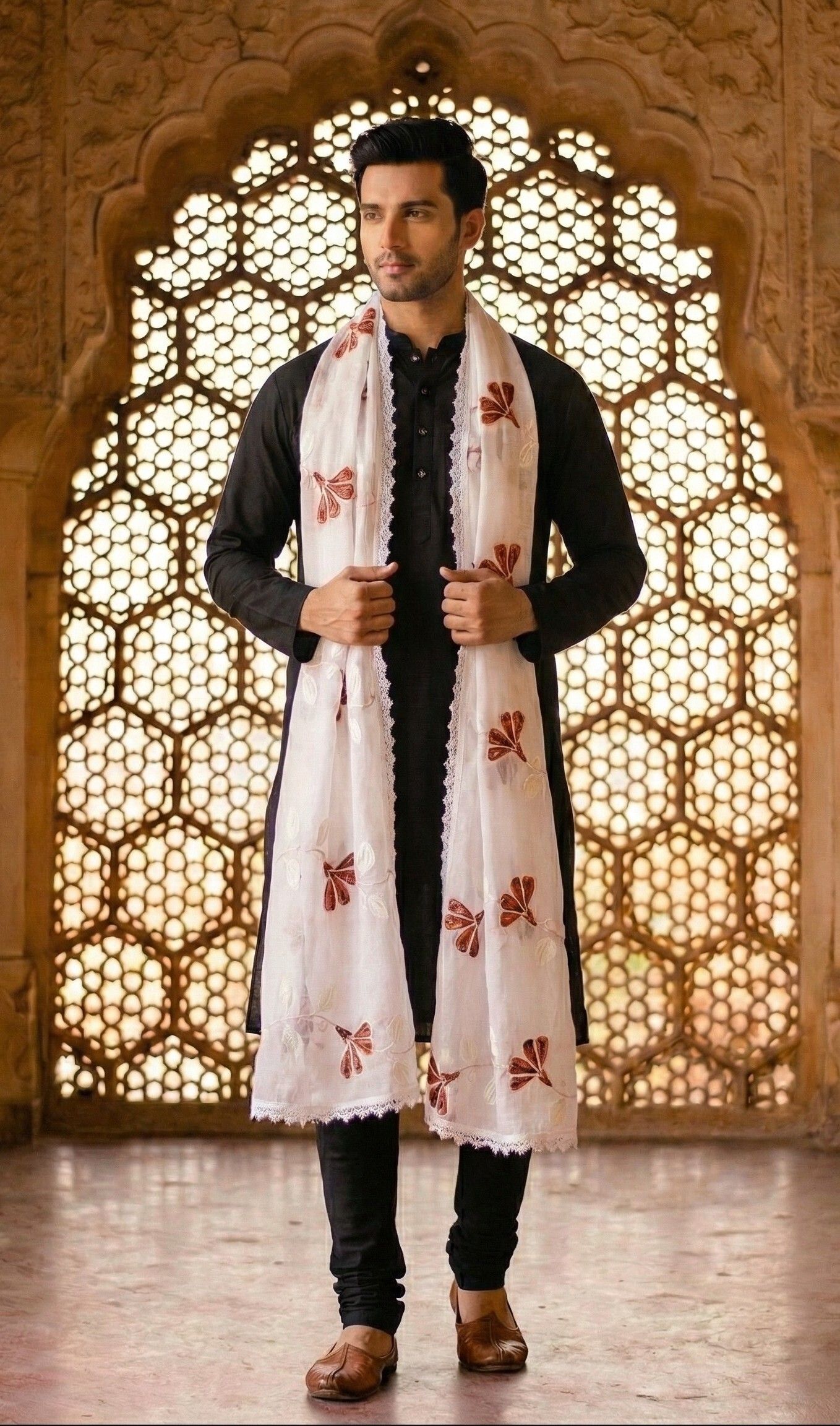 Pure Cotton Printed White Men Dupatta-image-1