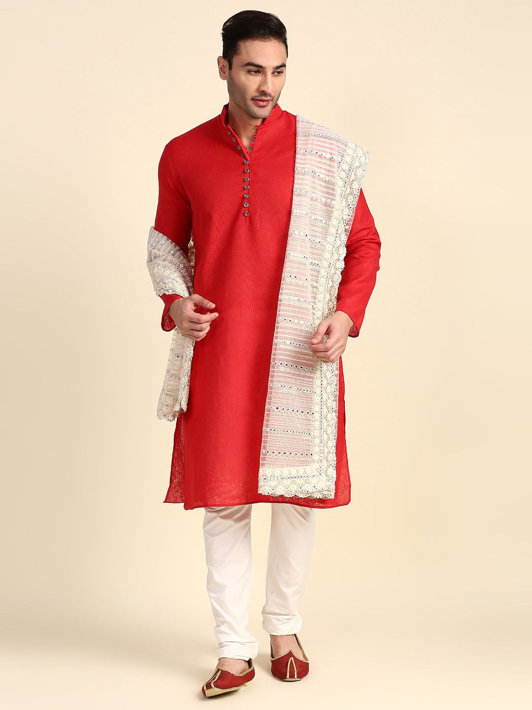 Net Embroidered Beige Men Dupatta-image-26