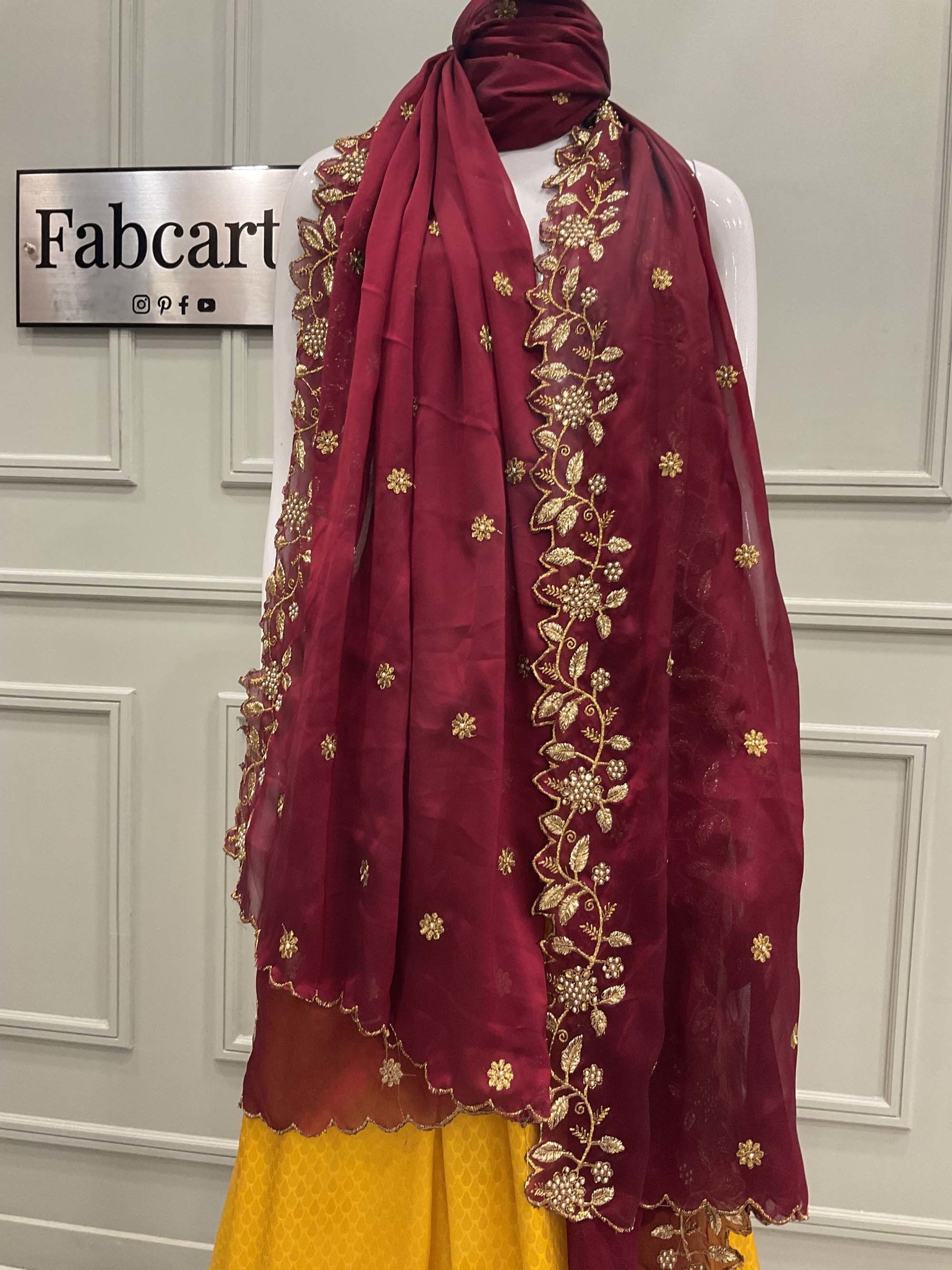 Chiffon Embroidered Maroon Women Dupatta