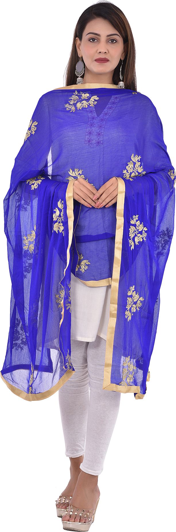 whiteheaven Chiffon Embroidered Blue Women Dupatta-picture-24