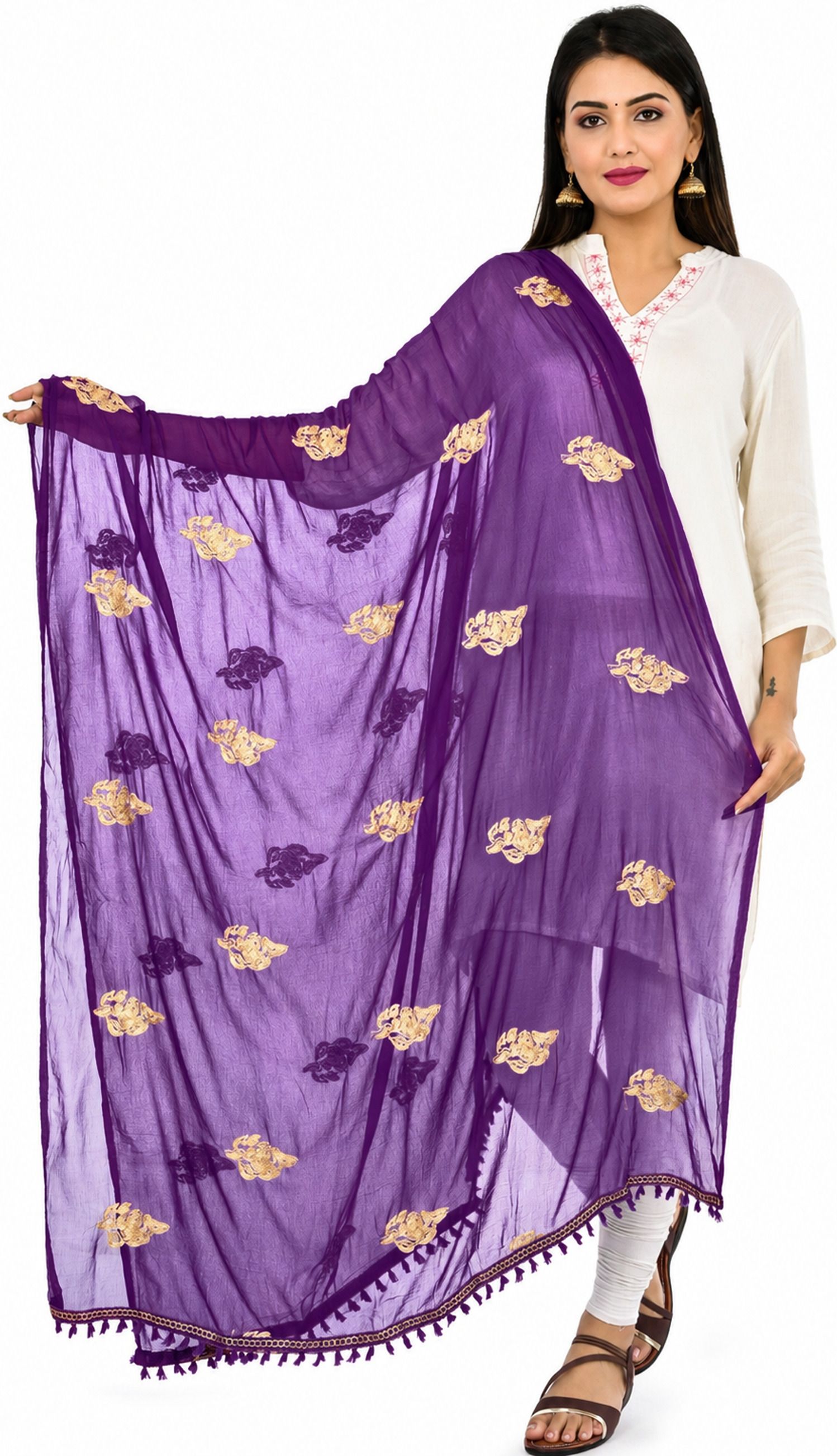 whiteheaven Chiffon Embroidered Purple Women Dupatta-picture-18