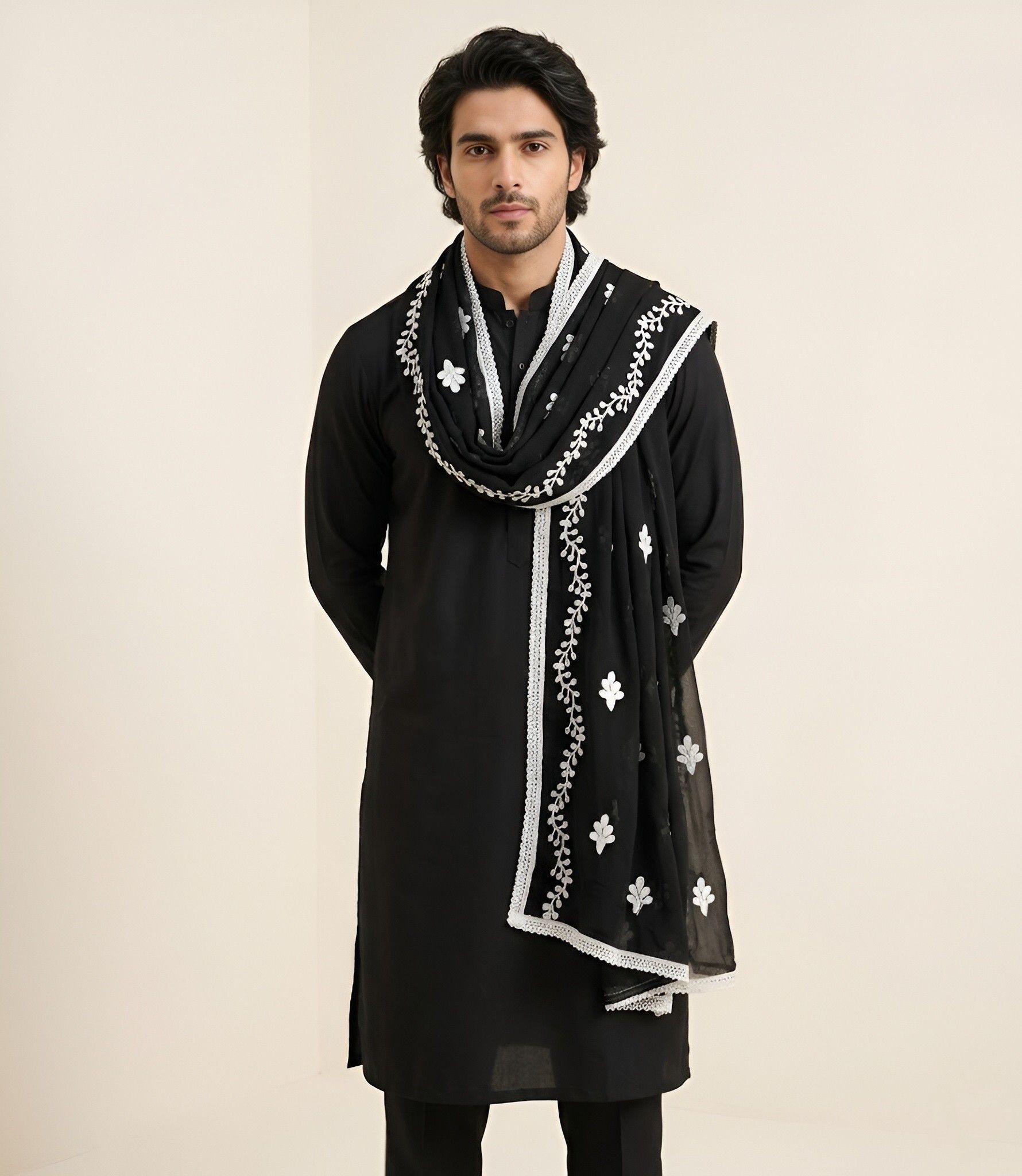 muffly Chiffon Embroidered Black Men Dupatta-picture-32