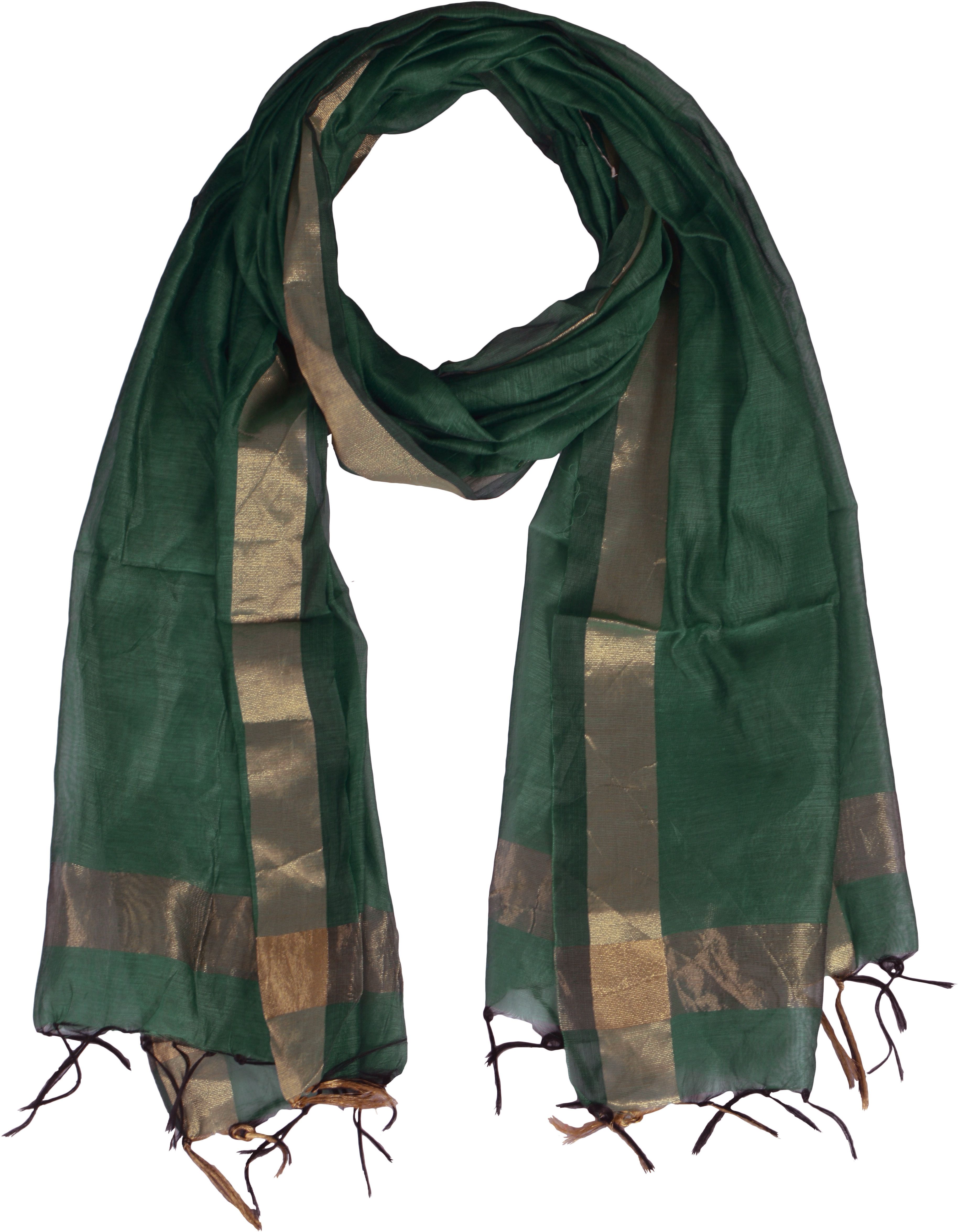 whiteheaven Pure Silk Solid Dark Green Women Dupatta-picture-36