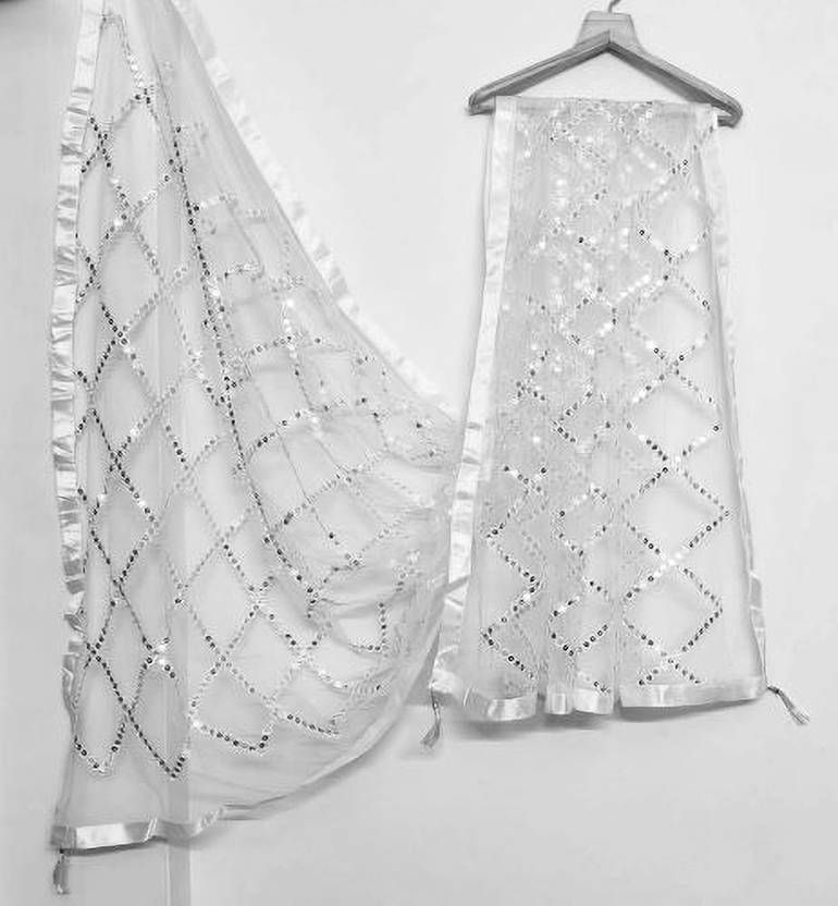 nakoda creation Net Embellished White Women Dupatta-picture-10