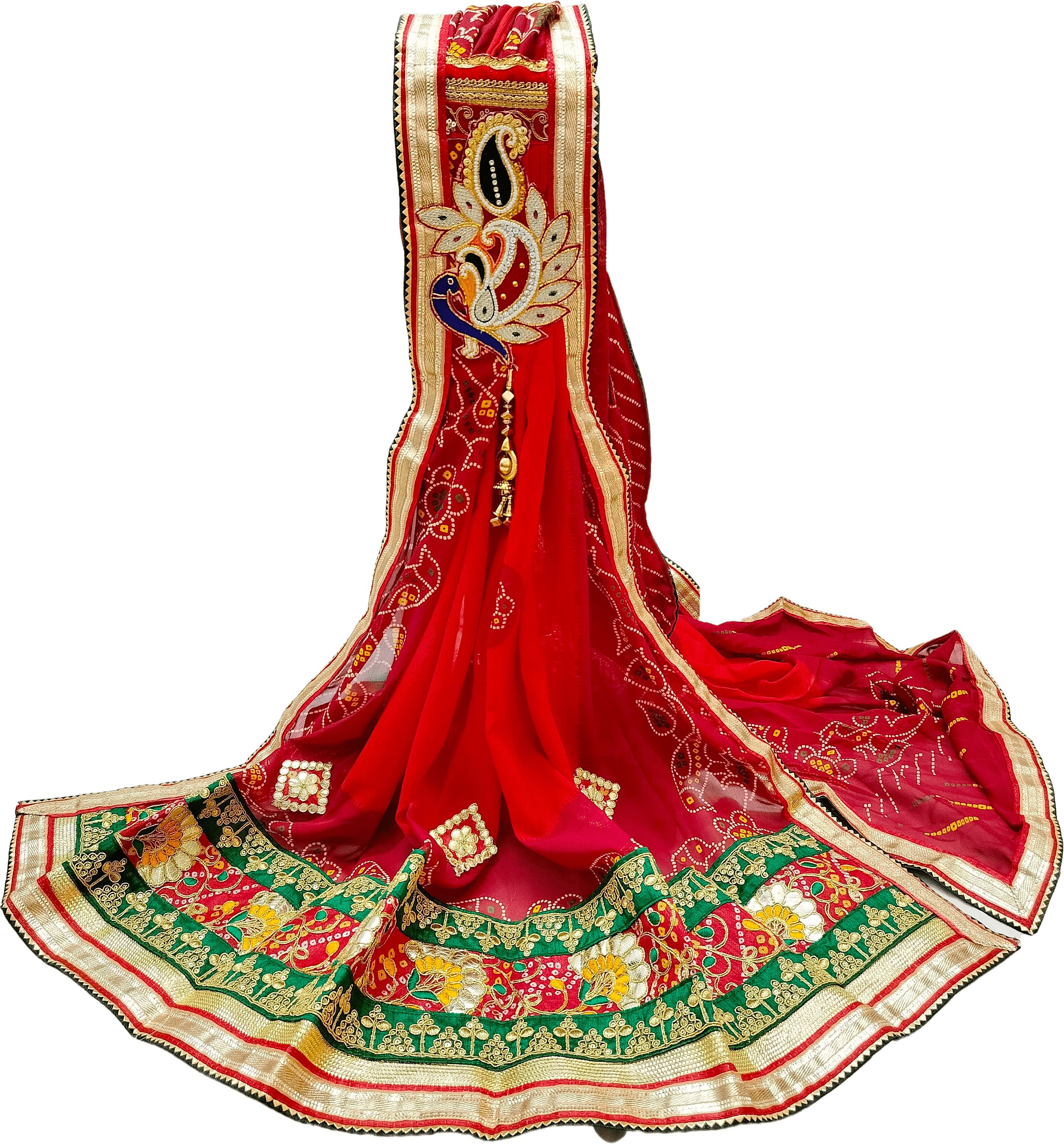 Poly Georgette Embroidered Orange Women Dupatta-image-43