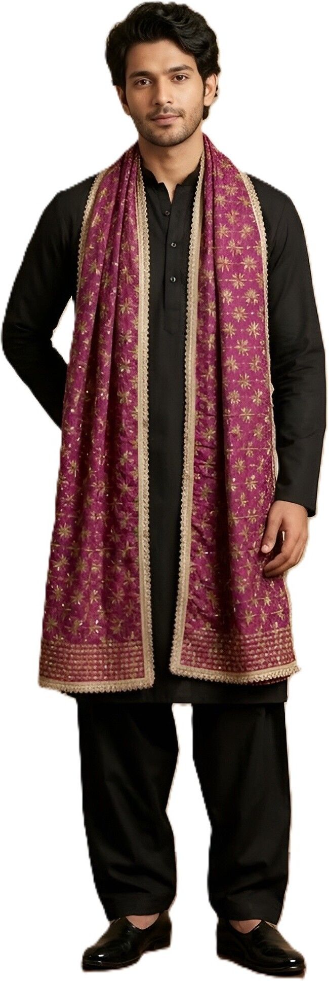 Poly Georgette Embroidered Purple Men Dupatta-image-32