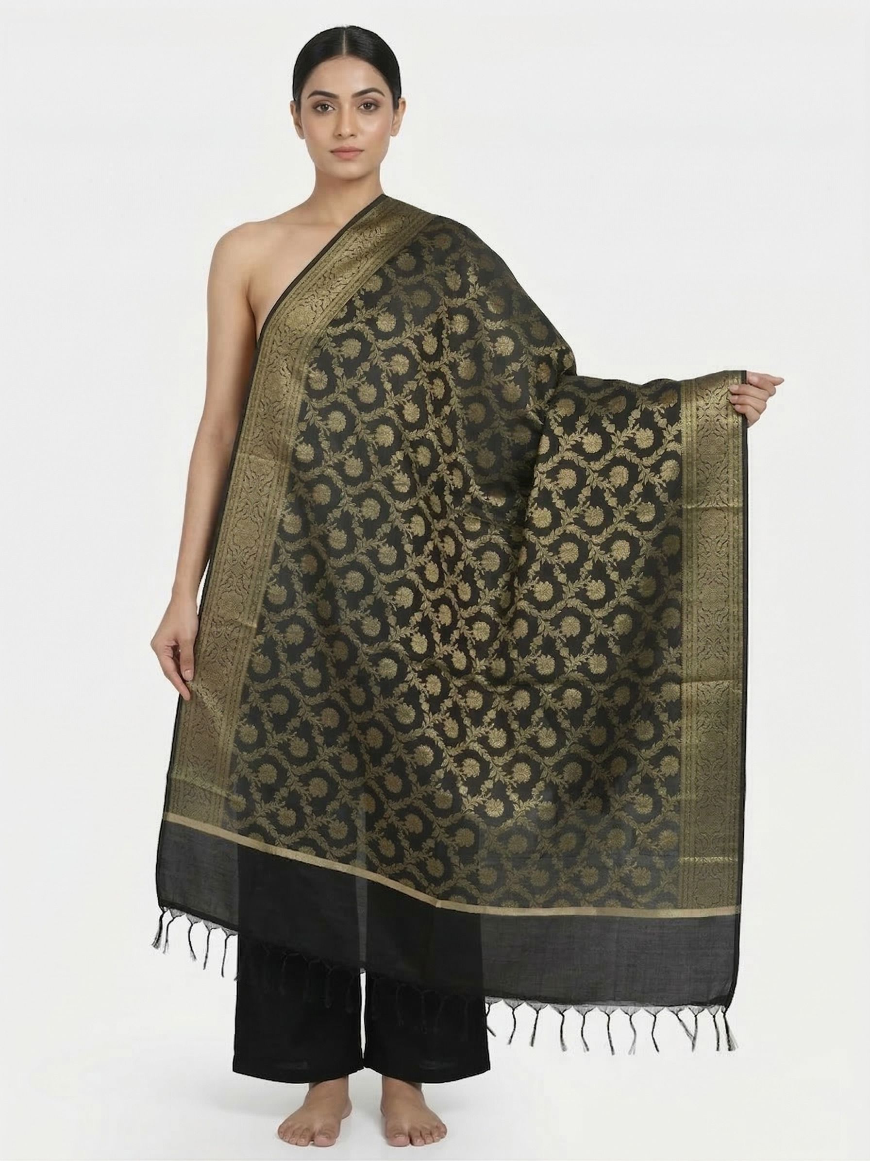 unique exporter Art Silk Woven Black Men Dupatta-picture-20