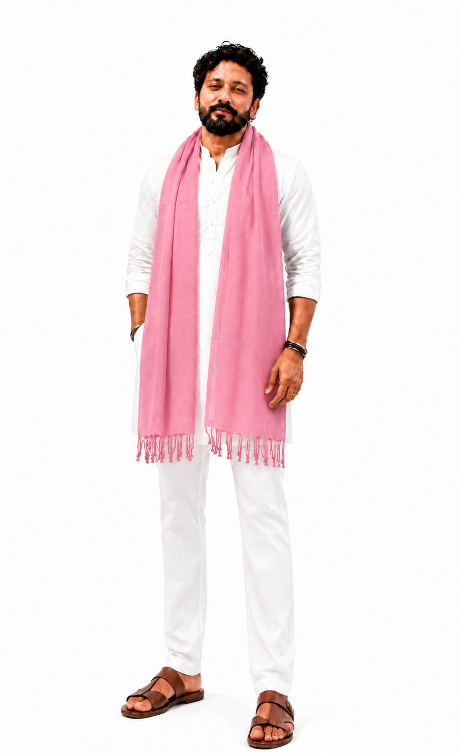 tradeezest Cotton Blend Solid Pink Men Dupatta-picture-7