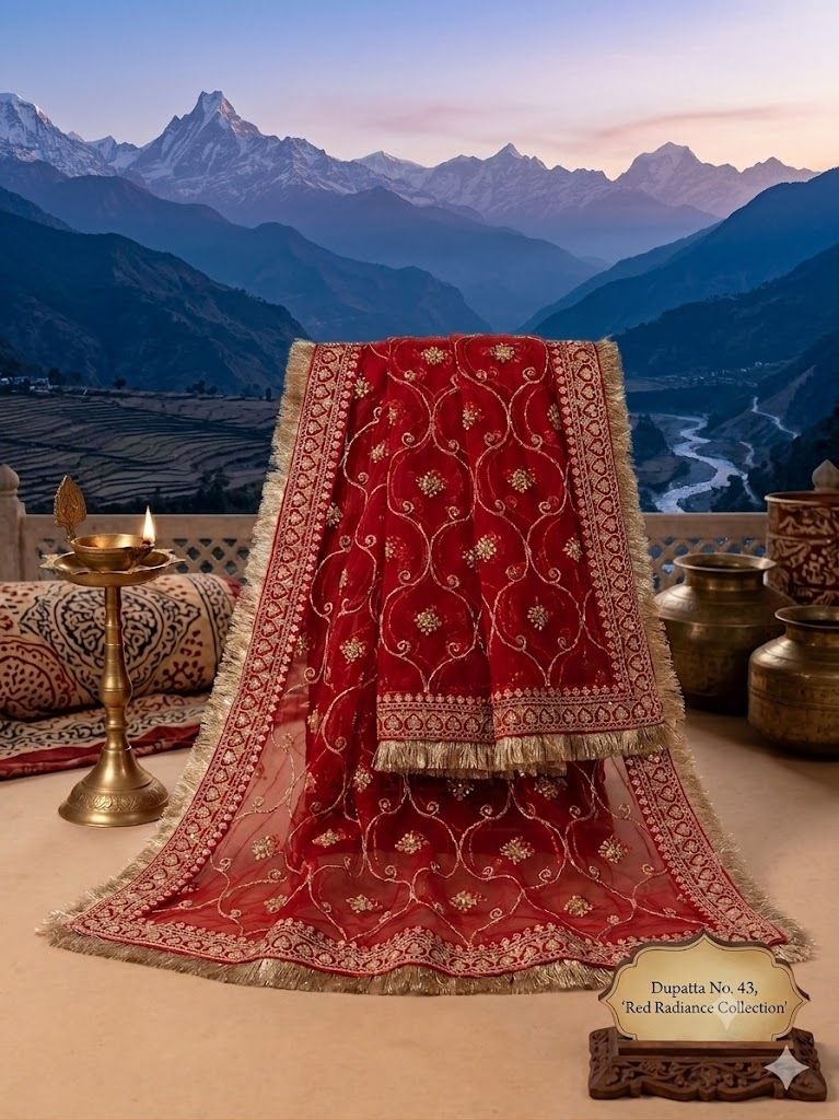velvet fab Net Floral Print Red Women Dupatta-picture-20