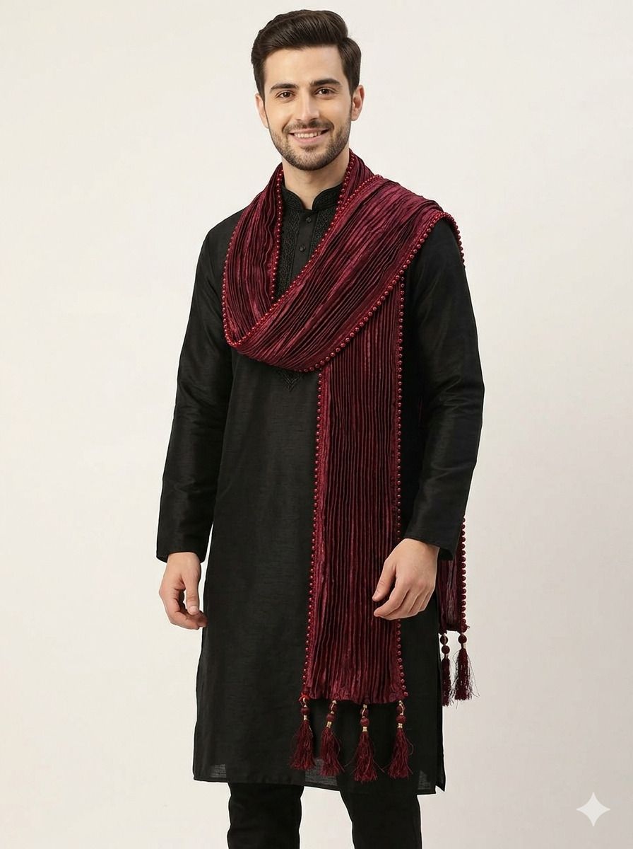 Crepe Chiffon Embellished Maroon Men Dupatta