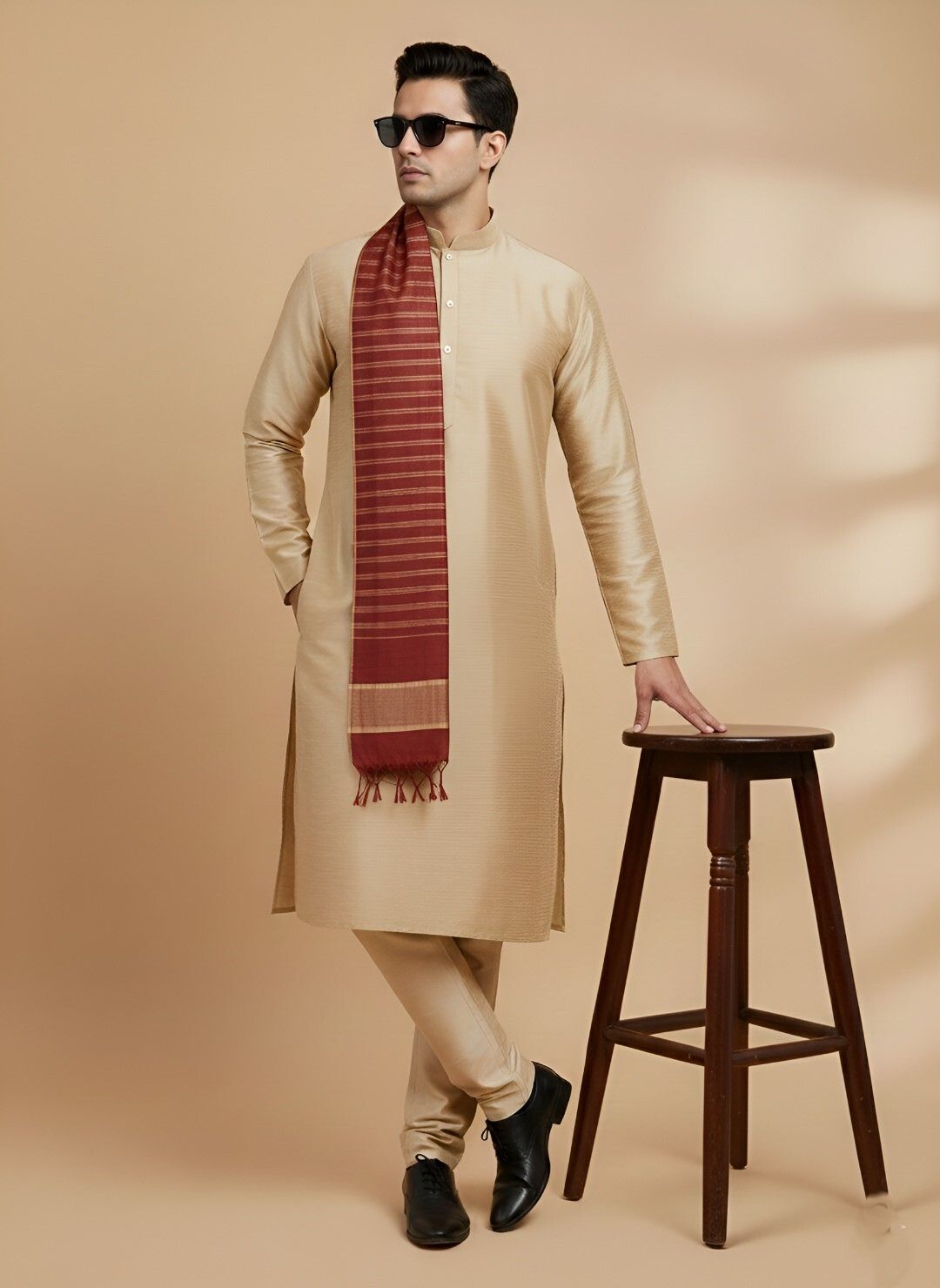 Pure Cotton Striped Maroon Men Dupatta-image-39