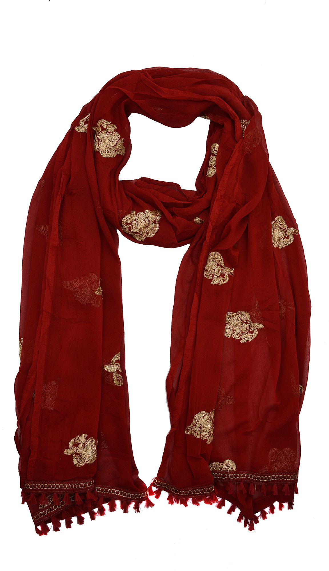 whiteheaven Chiffon Embroidered Maroon Women Dupatta-picture-21