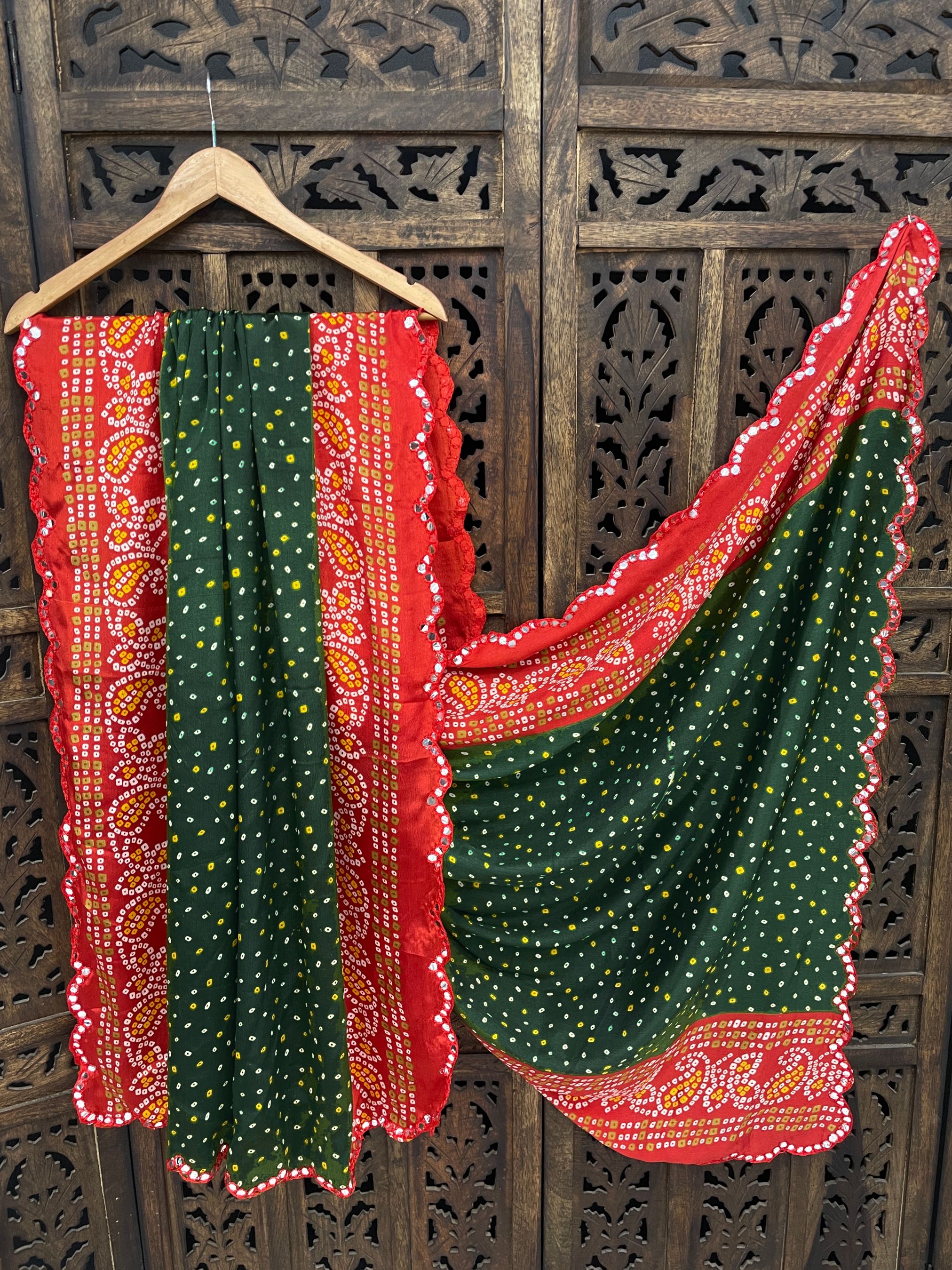 Chiffon Floral Print Dark Green, Red Women Dupatta-image-34